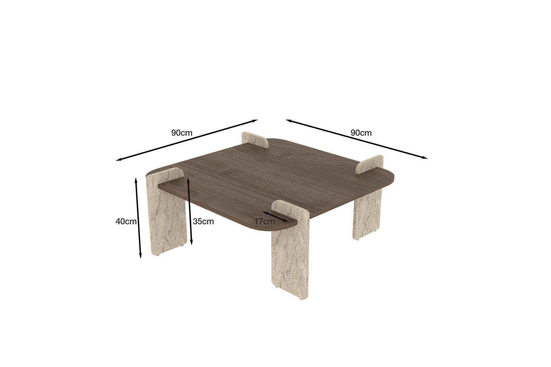 Mesa de Centro Afrolli - Walnut & Travertine | Design Luxuoso 90cm