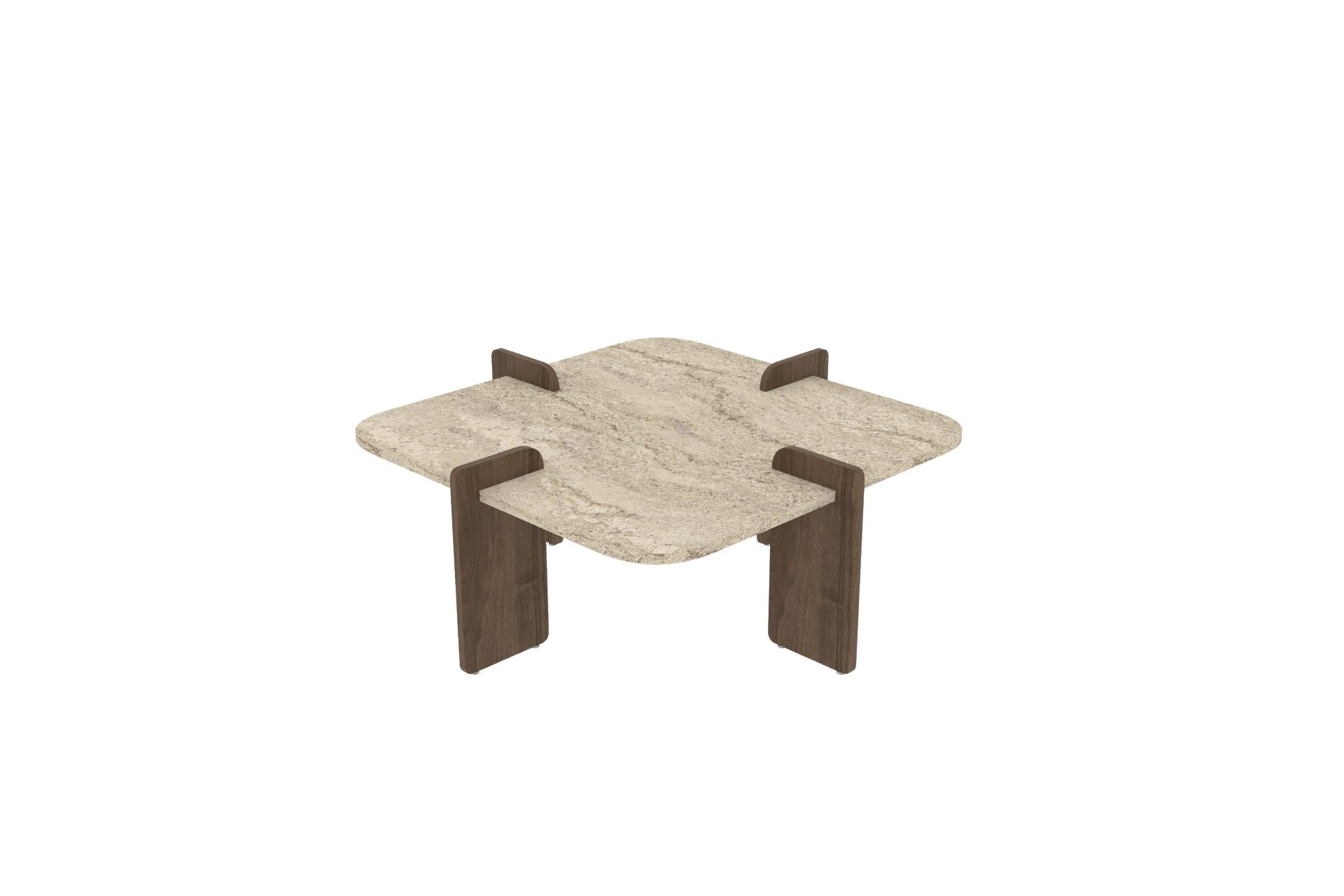 Mesa de Centro Poalla - Travertino e Nogueira Premium 90x90cm