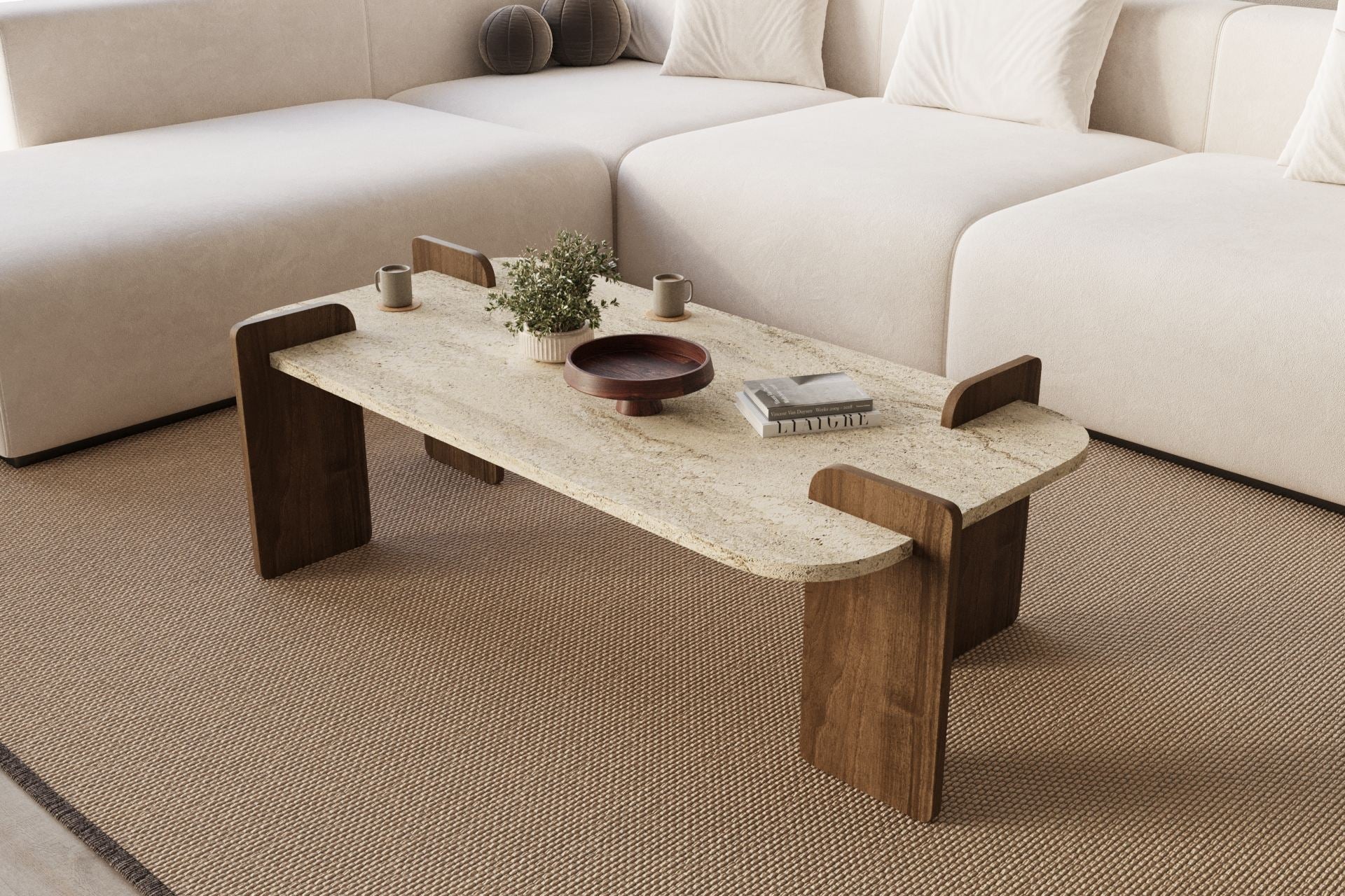 Mesa de Centro Leapiri Travertino & Nogueira - Luxo Moderno