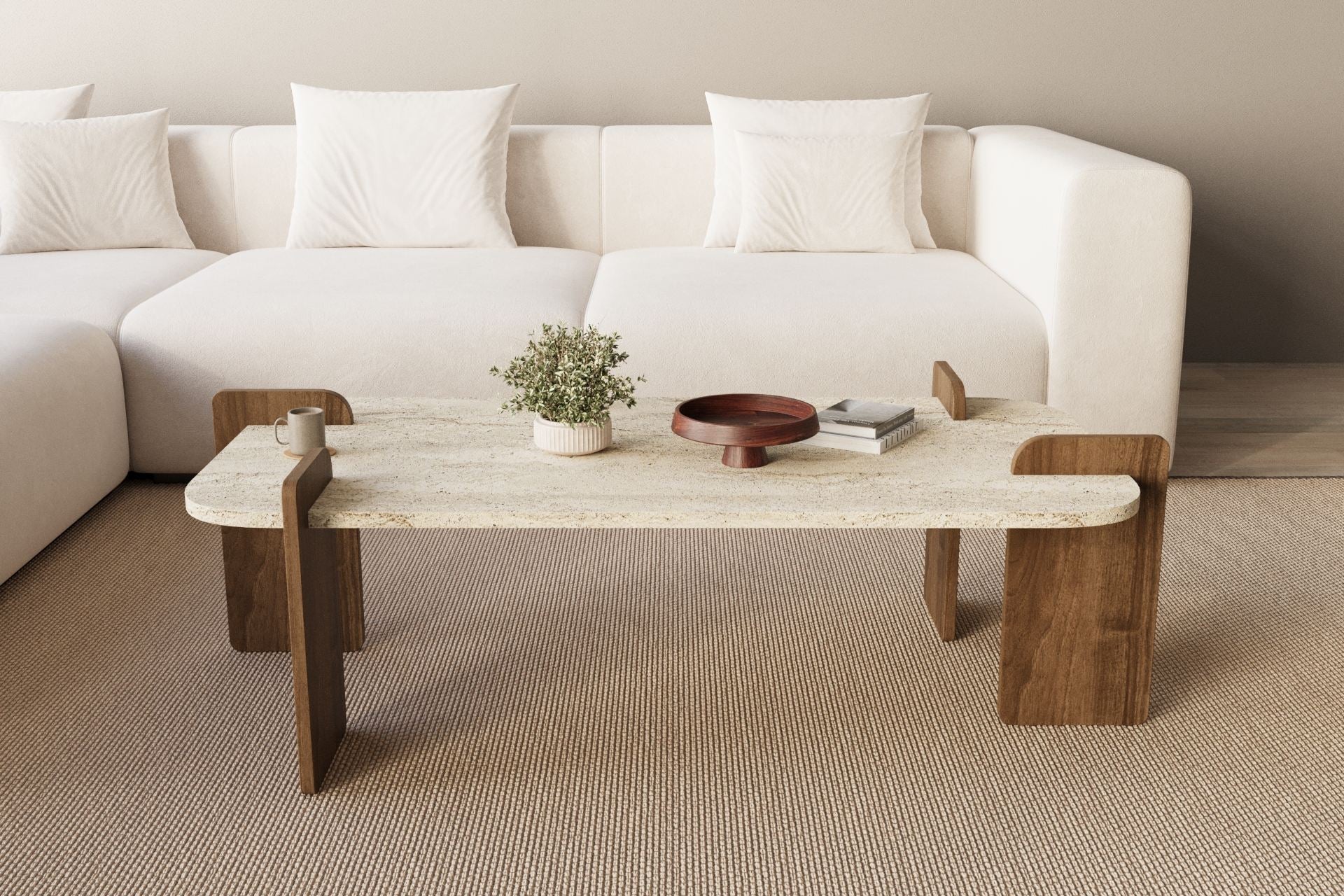 Mesa de Centro Leapiri Travertino & Nogueira - Luxo Moderno