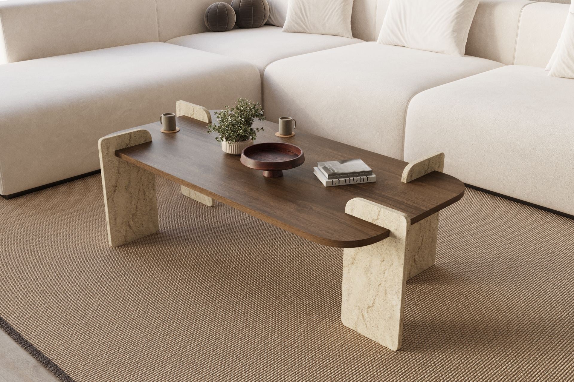 Mesa de Centro Leapiri Walnut Travertino - Design Moderno 120cm