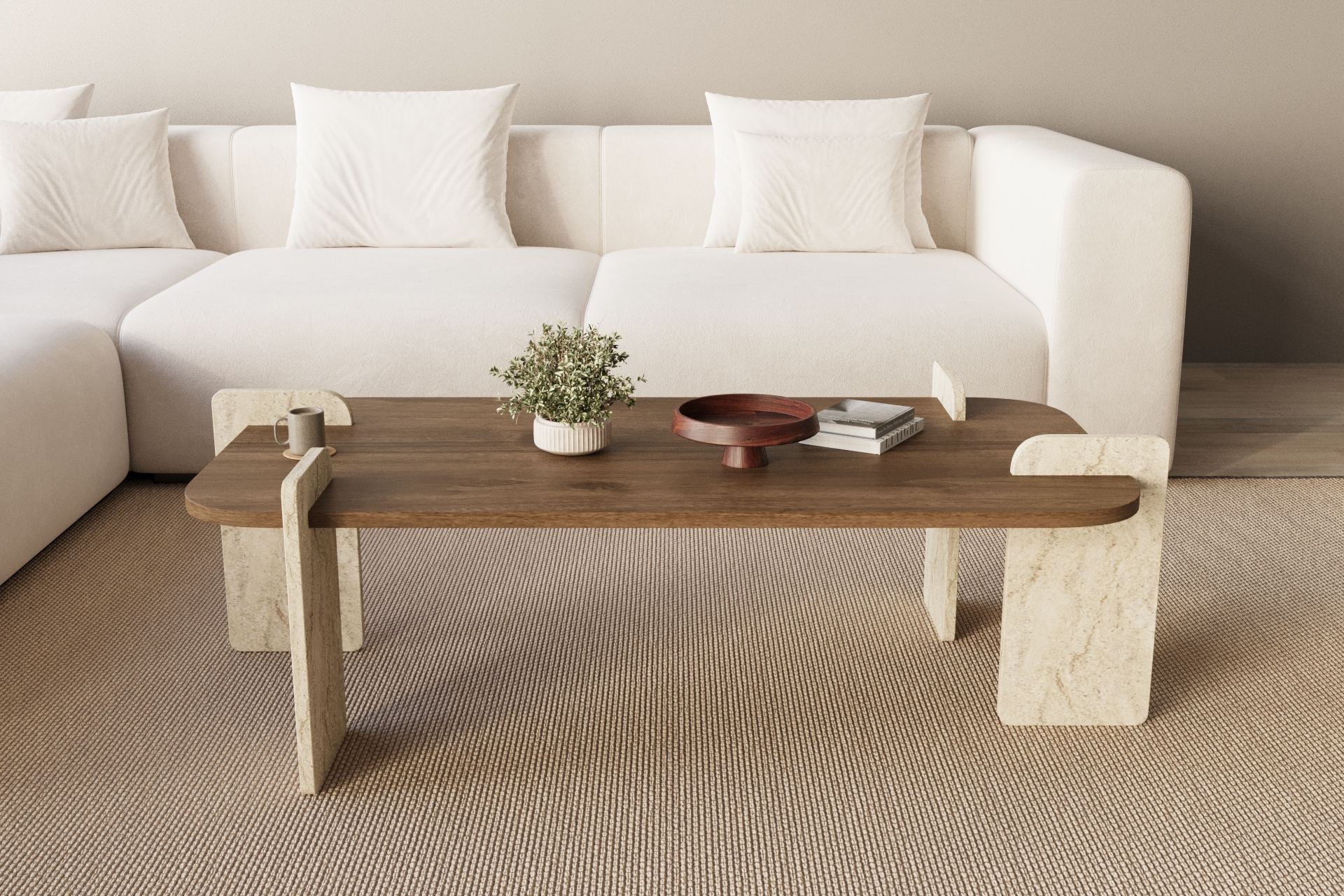 Mesa de Centro Leapiri Walnut Travertino - Design Moderno 120cm