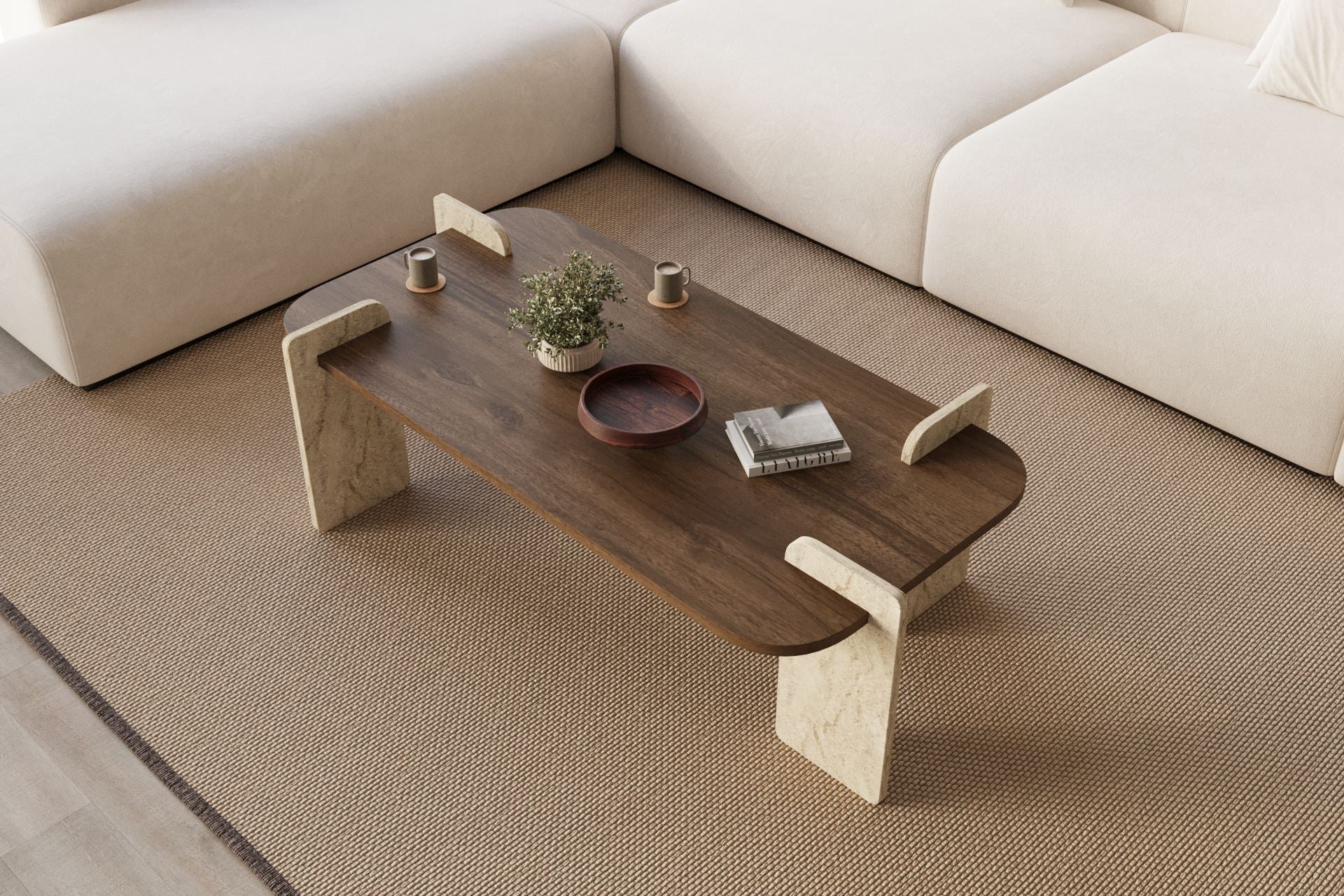 Mesa de Centro Leapiri Walnut Travertino - Design Moderno 120cm