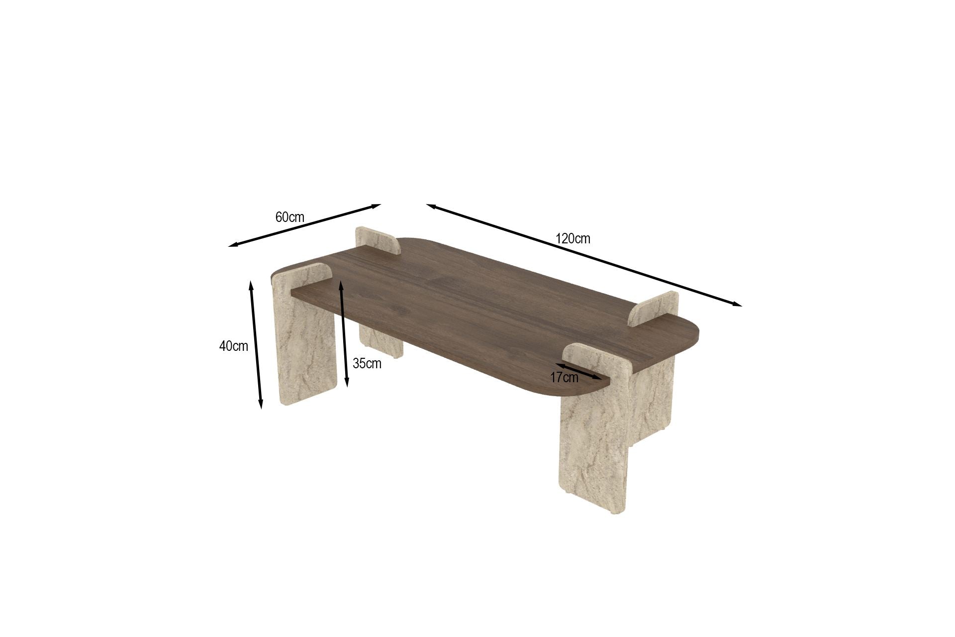 Mesa de Centro Leapiri Walnut Travertino - Design Moderno 120cm