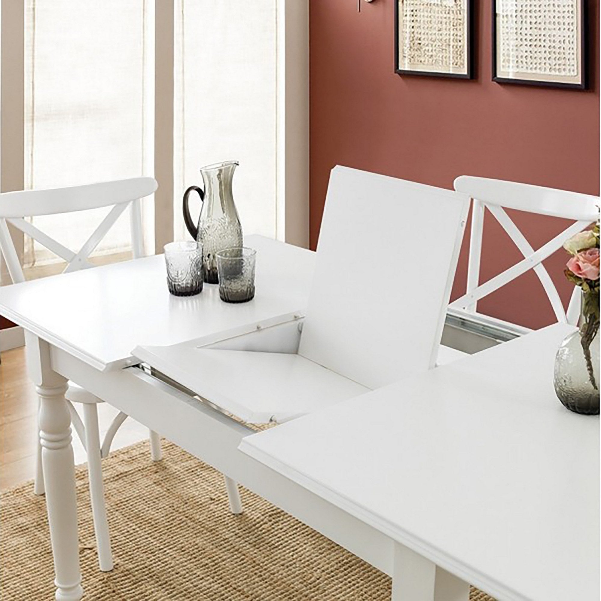 Conjunto de mesa de jantar extensível e cadeiras (5 peças)-Albero27-Branco