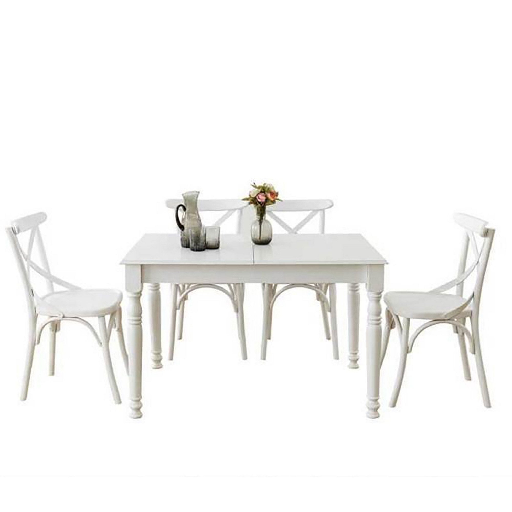 Conjunto de mesa de jantar extensível e cadeiras (5 peças)-Albero27-Branco