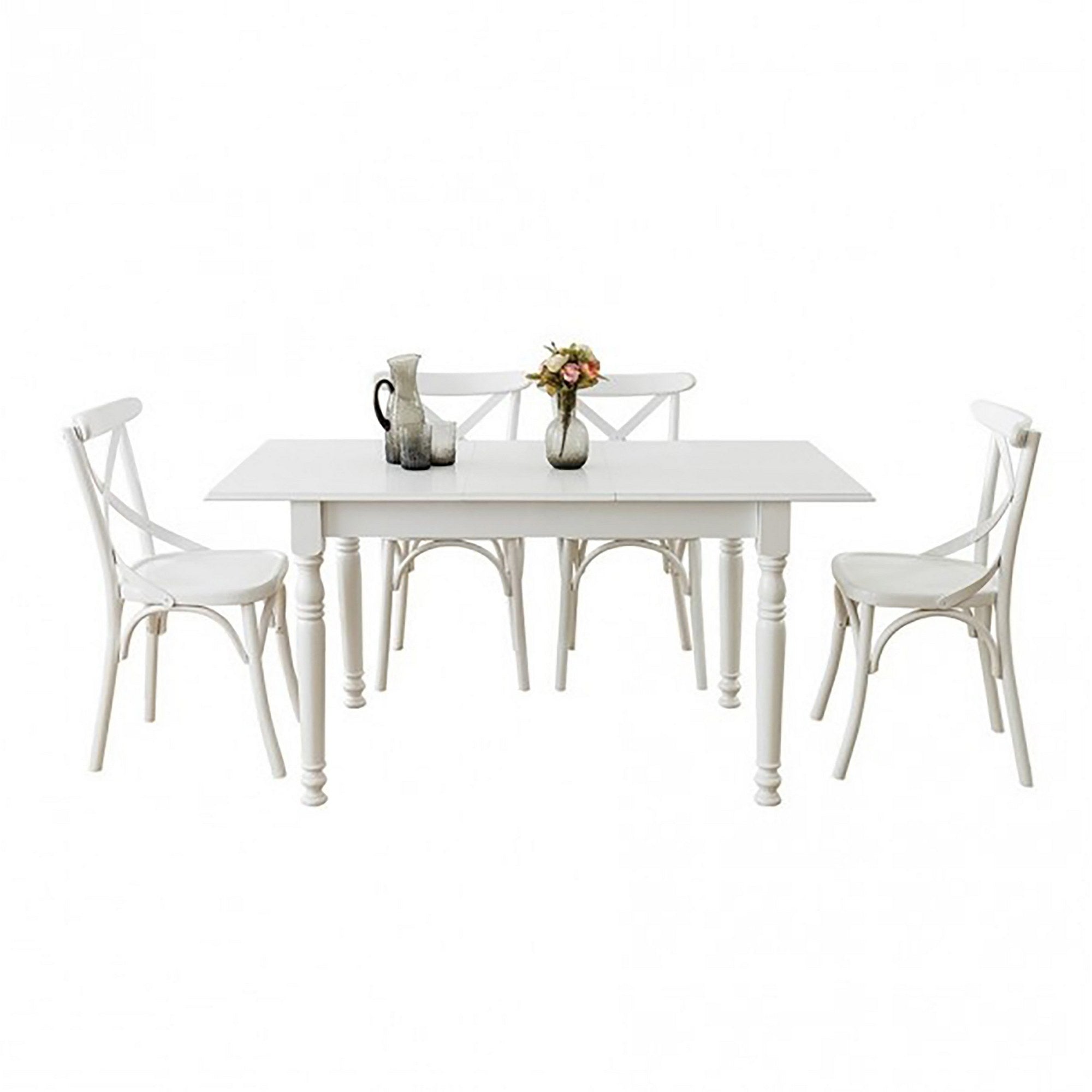 Conjunto de mesa de jantar extensível e cadeiras (5 peças)-Albero27-Branco