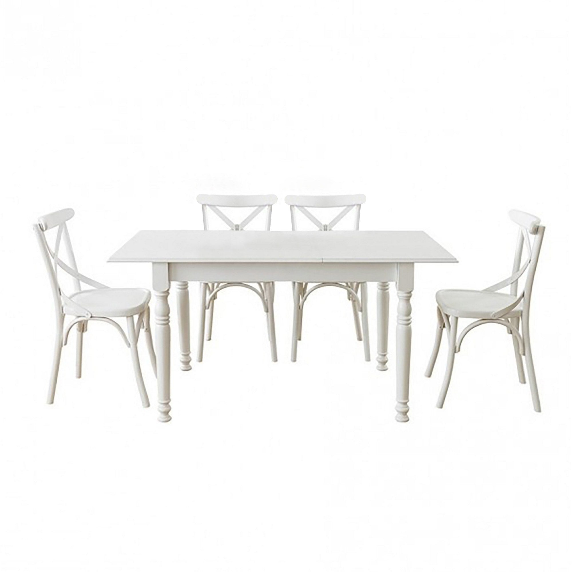 Conjunto de mesa de jantar extensível e cadeiras (5 peças)-Albero27-Branco