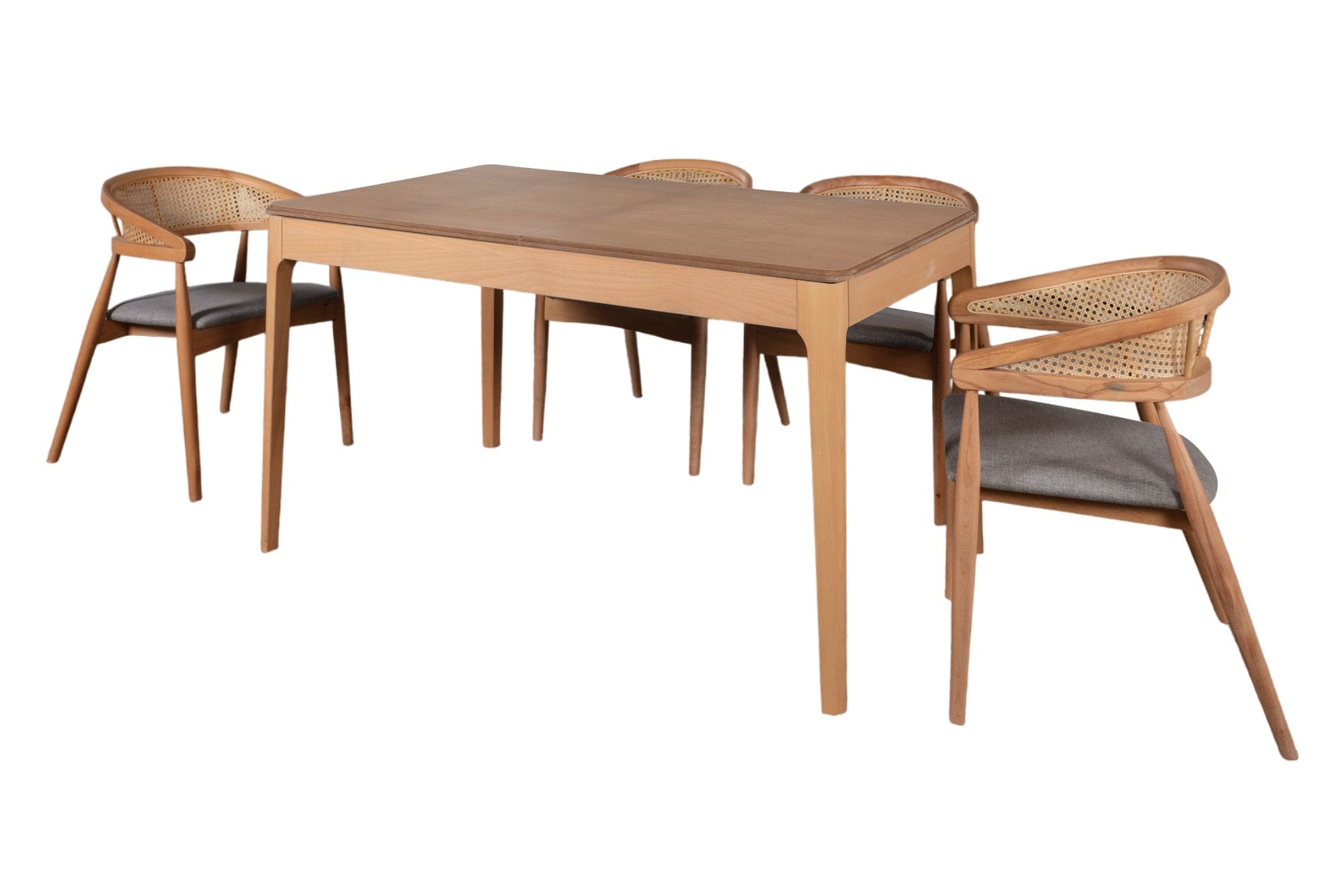 Conjunto de mesa de jantar extensível e cadeiras (5 peças)-Lucas-Natural