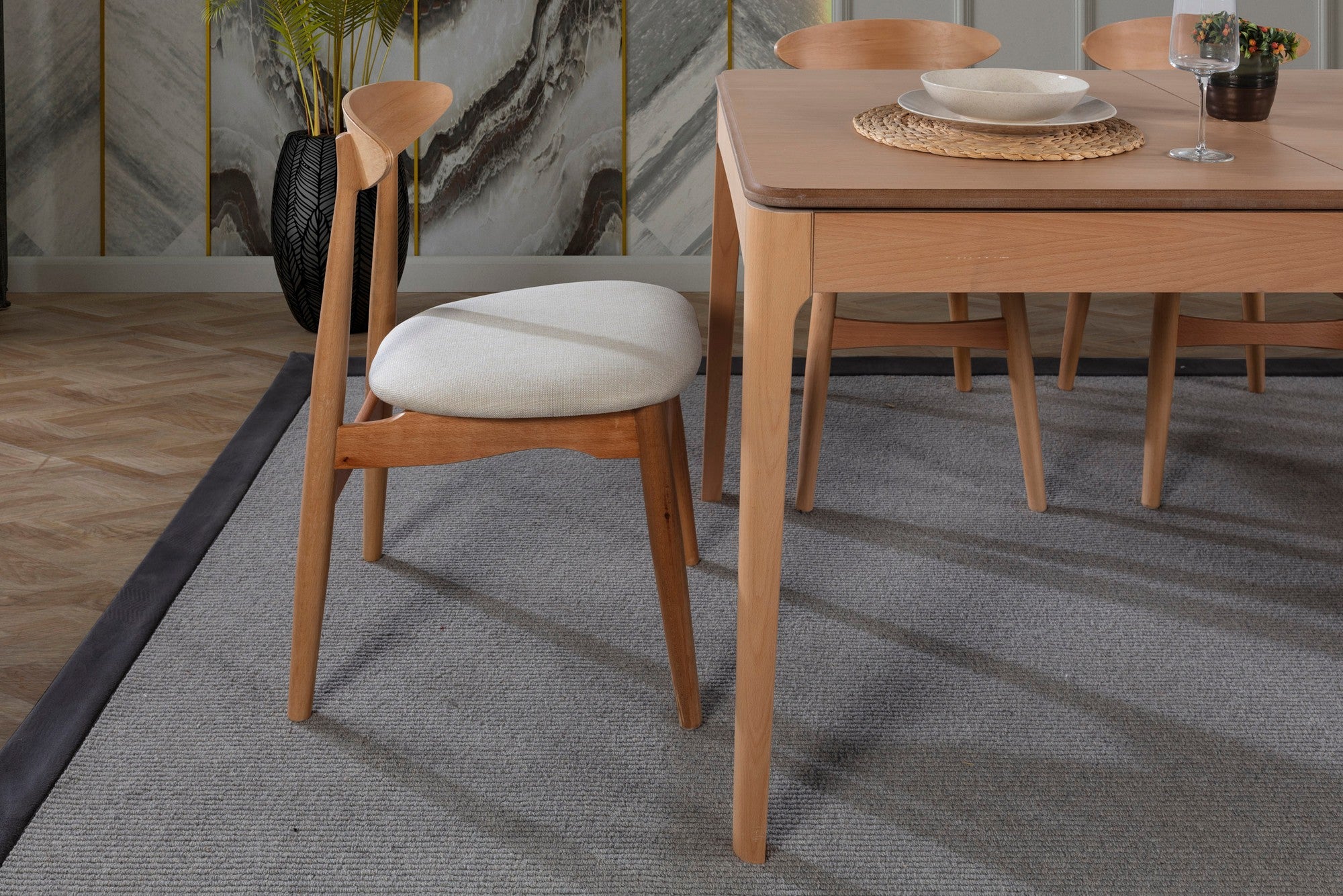 Conjunto de mesa de jantar extensível e cadeiras (5 peças)-Albero149-Natural