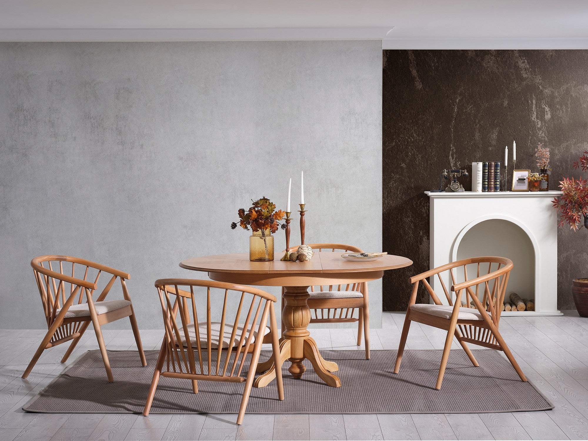 Conjunto de mesa de jantar extensível e cadeiras (4 peças)-Eva-Natural