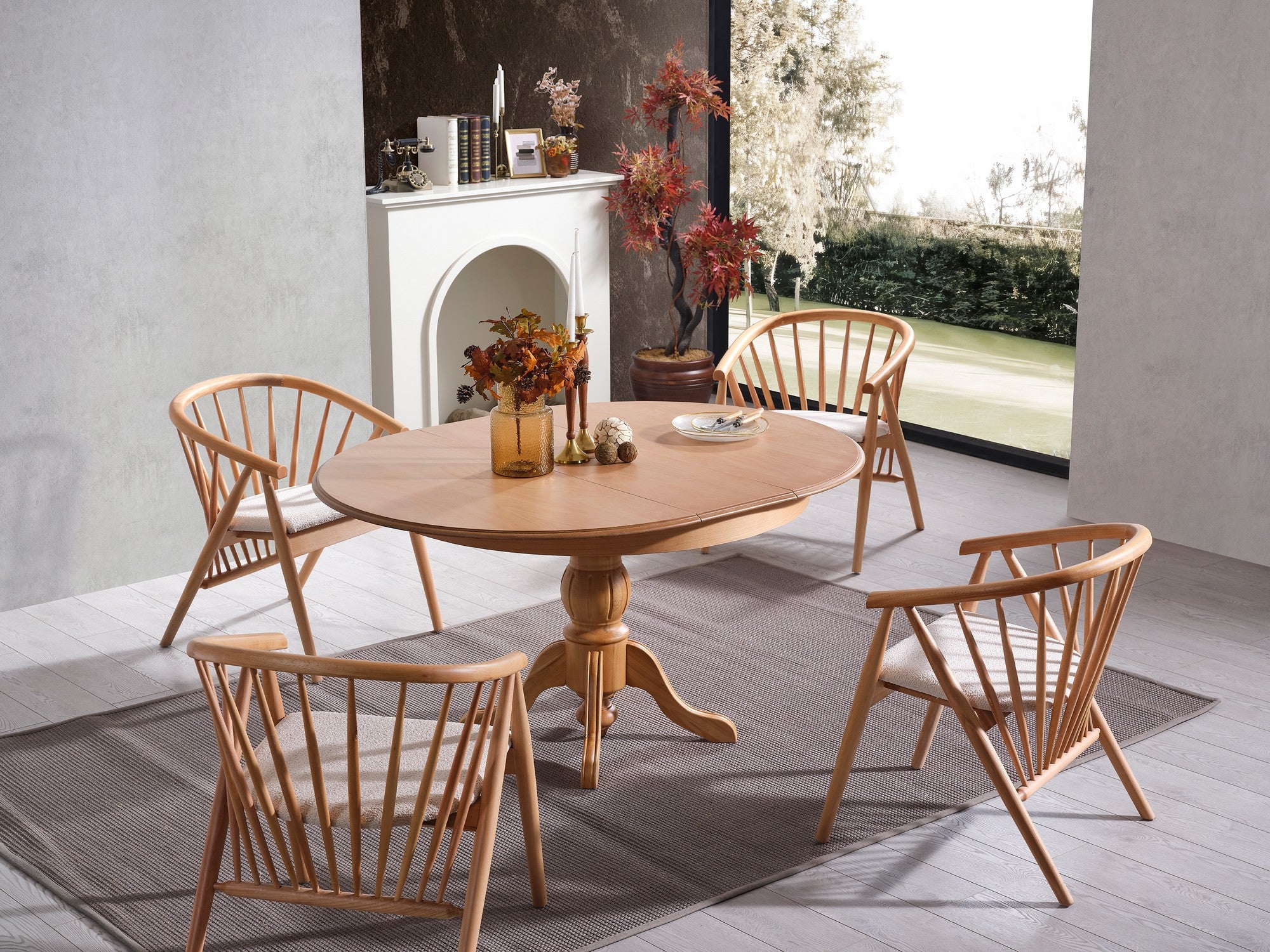 Conjunto de mesa de jantar extensível e cadeiras (4 peças)-Eva-Natural