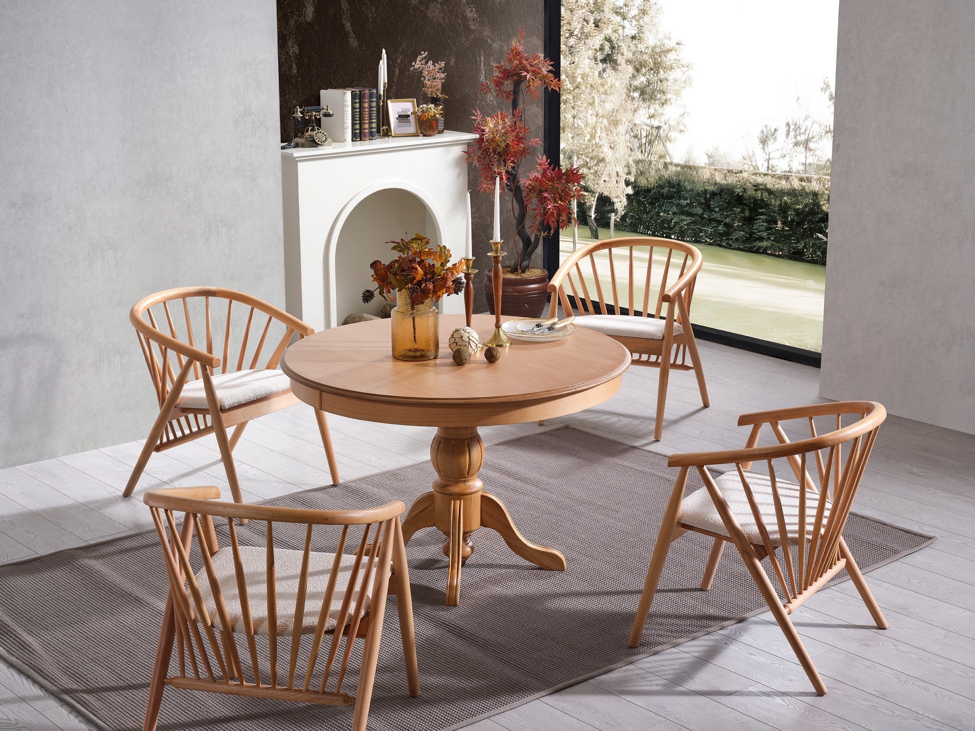 Conjunto de mesa de jantar extensível e cadeiras (4 peças)-Eva-Natural