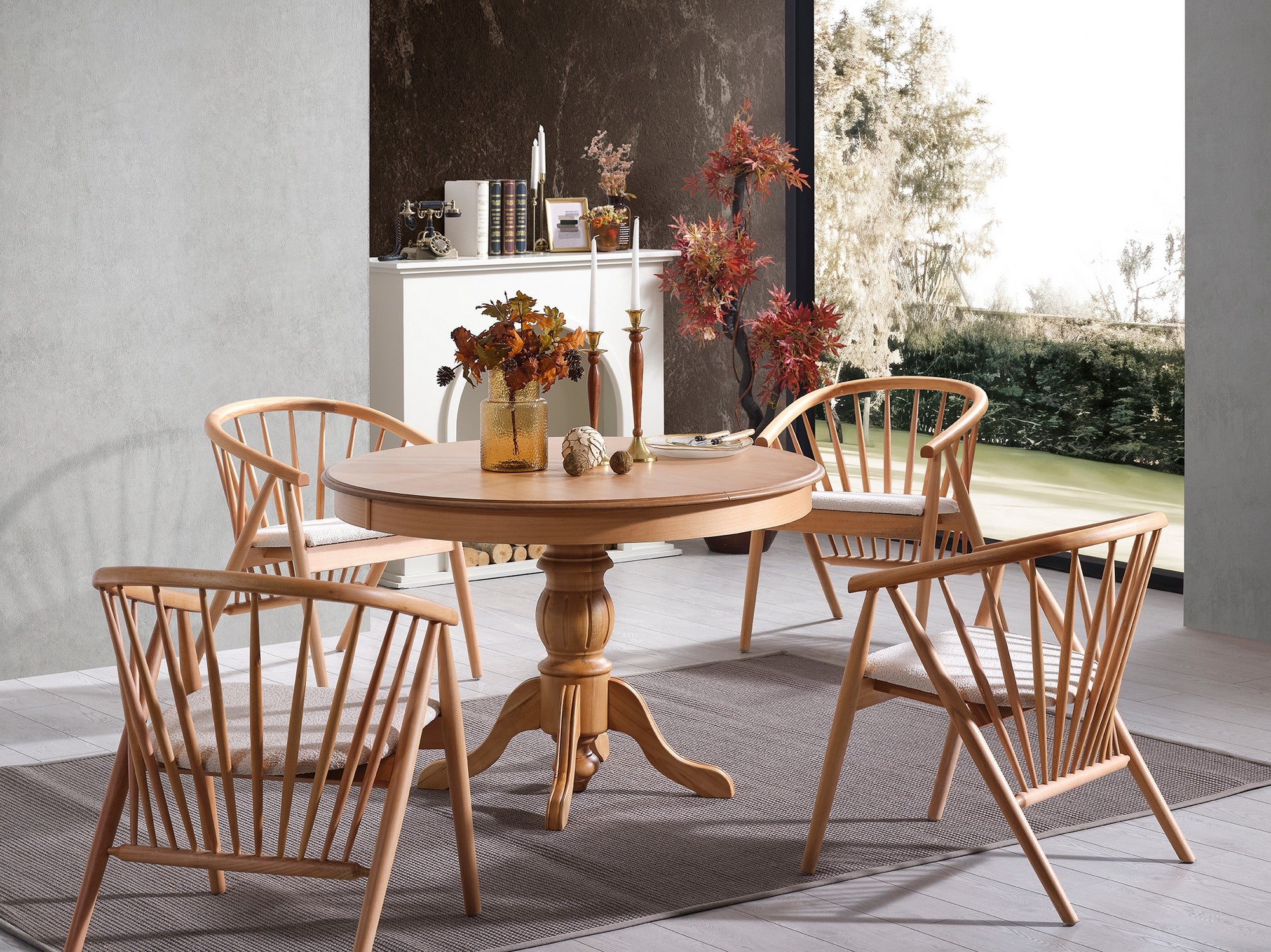 Conjunto de mesa de jantar extensível e cadeiras (4 peças)-Eva-Natural