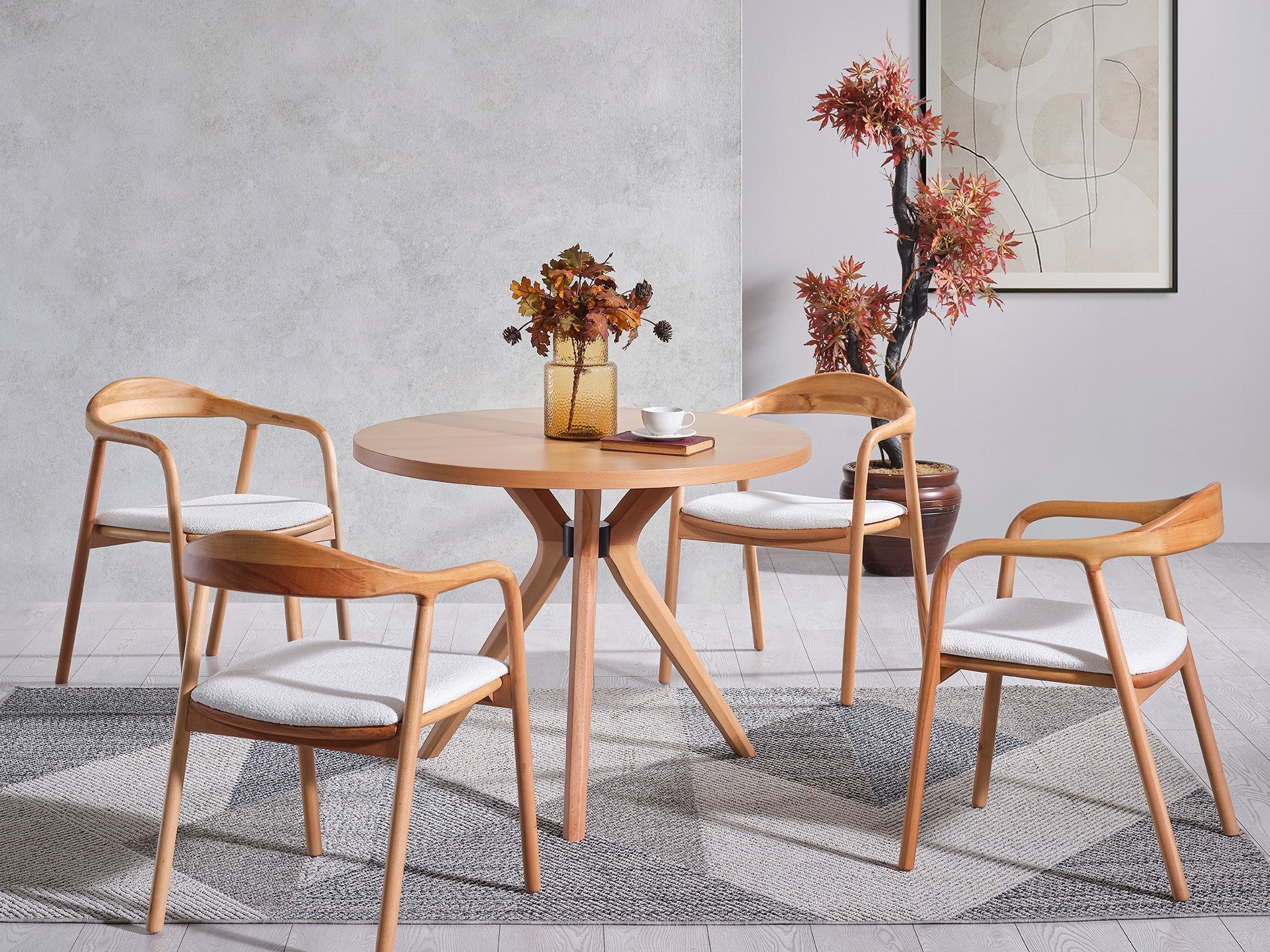 Conjunto de mesa de jantar e cadeiras (4 peças)-Lindy-Natural
