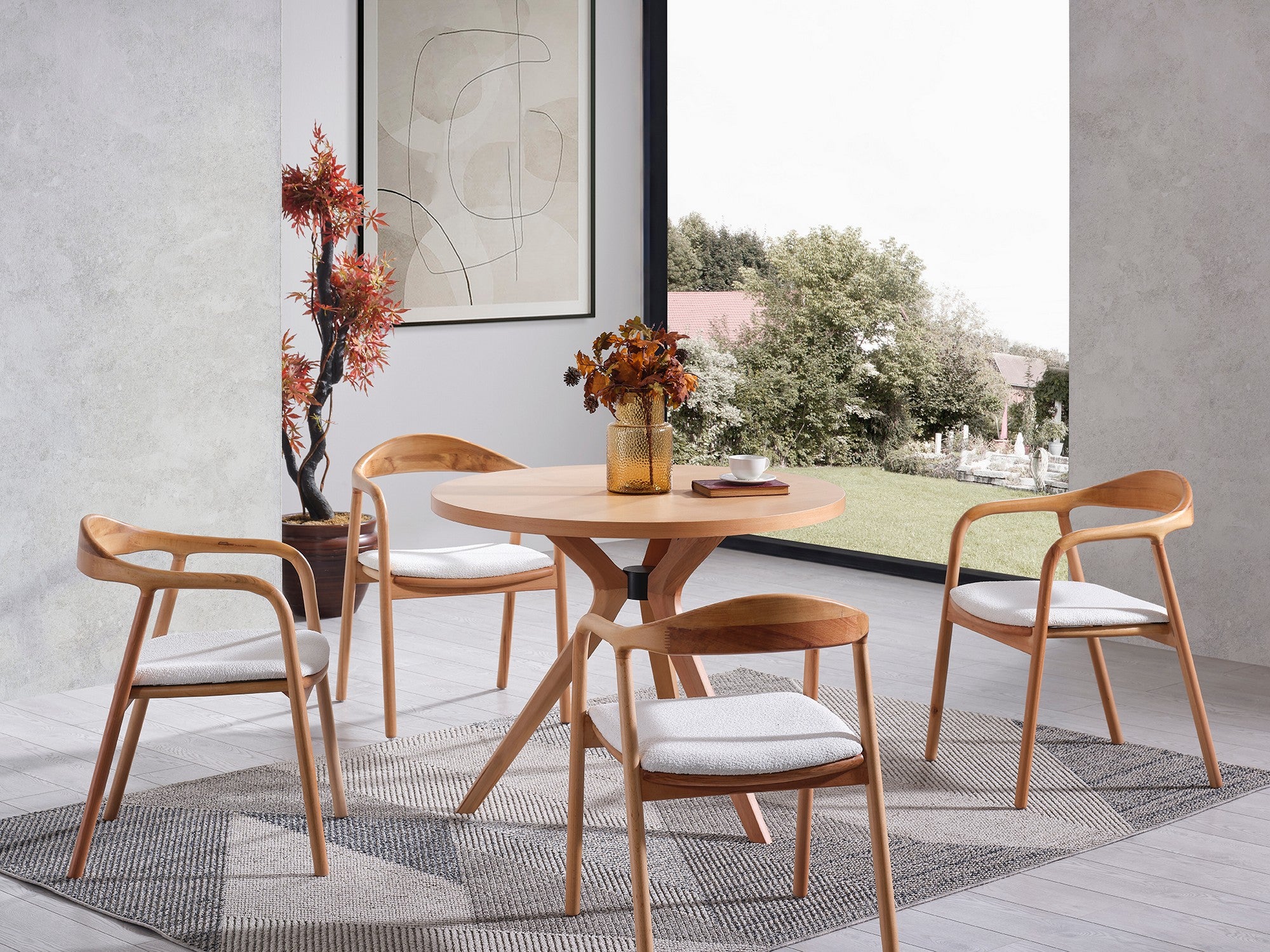 Conjunto de mesa de jantar e cadeiras (4 peças)-Lindy-Natural