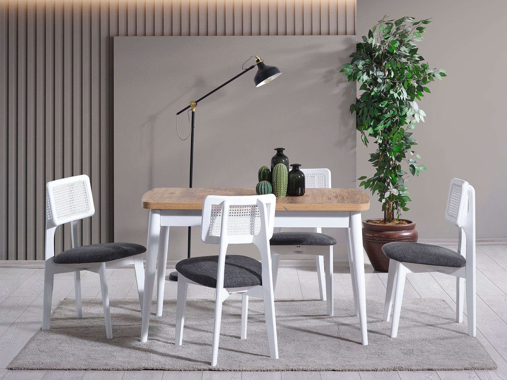 Conjunto de mesa de jantar extensível e cadeiras (4 peças)-Milla-Branco
Natural