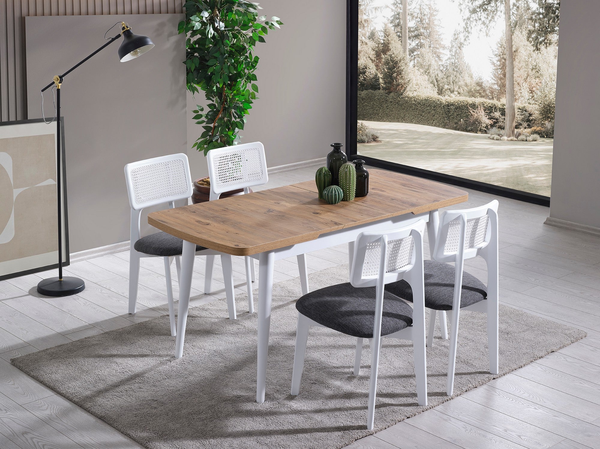 Conjunto de mesa de jantar extensível e cadeiras (4 peças)-Milla-Branco
Natural