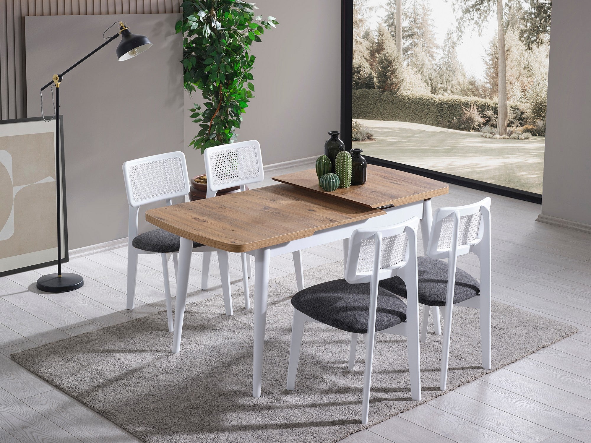 Conjunto de mesa de jantar extensível e cadeiras (4 peças)-Milla-Branco
Natural
