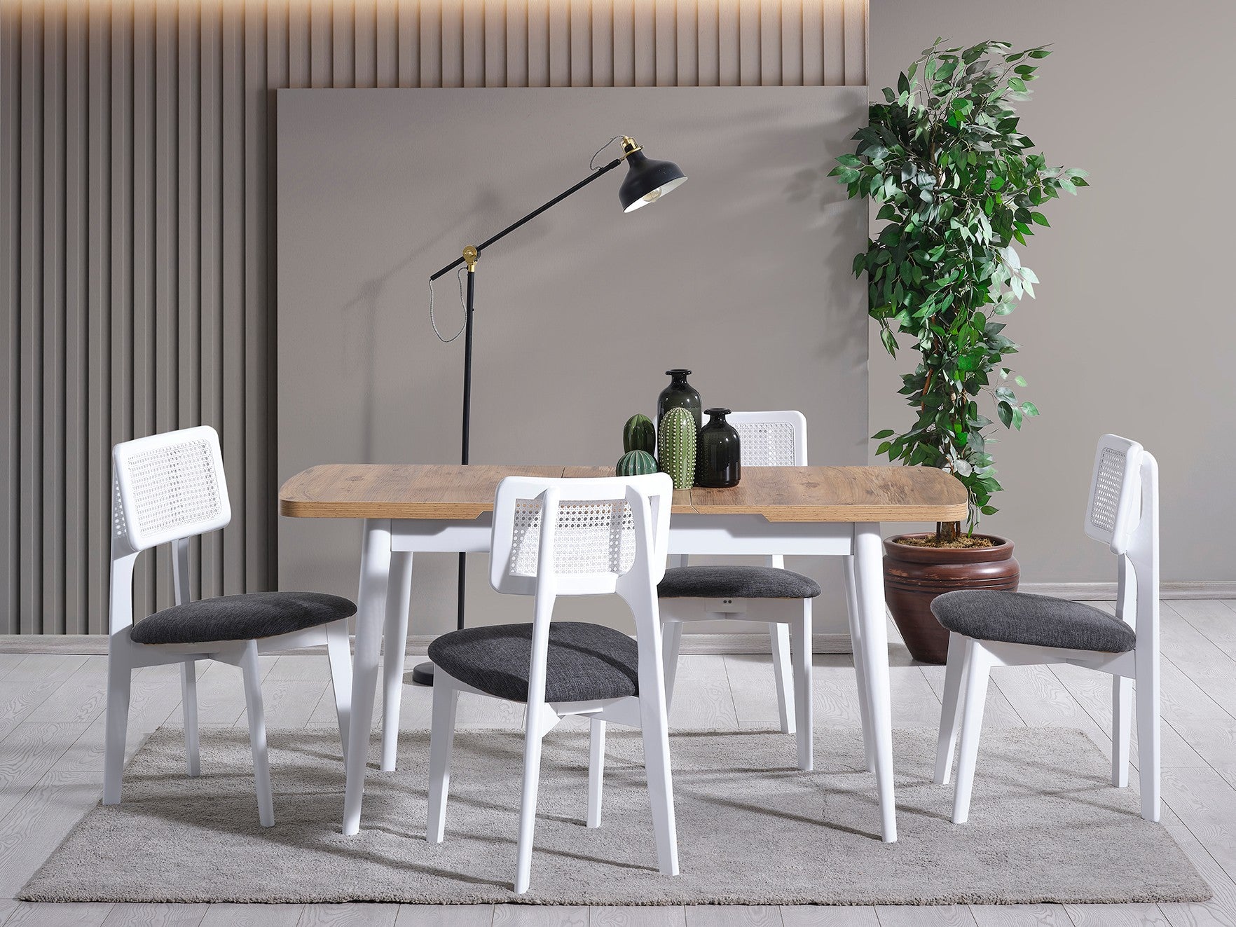 Conjunto de mesa de jantar extensível e cadeiras (4 peças)-Milla-Branco
Natural