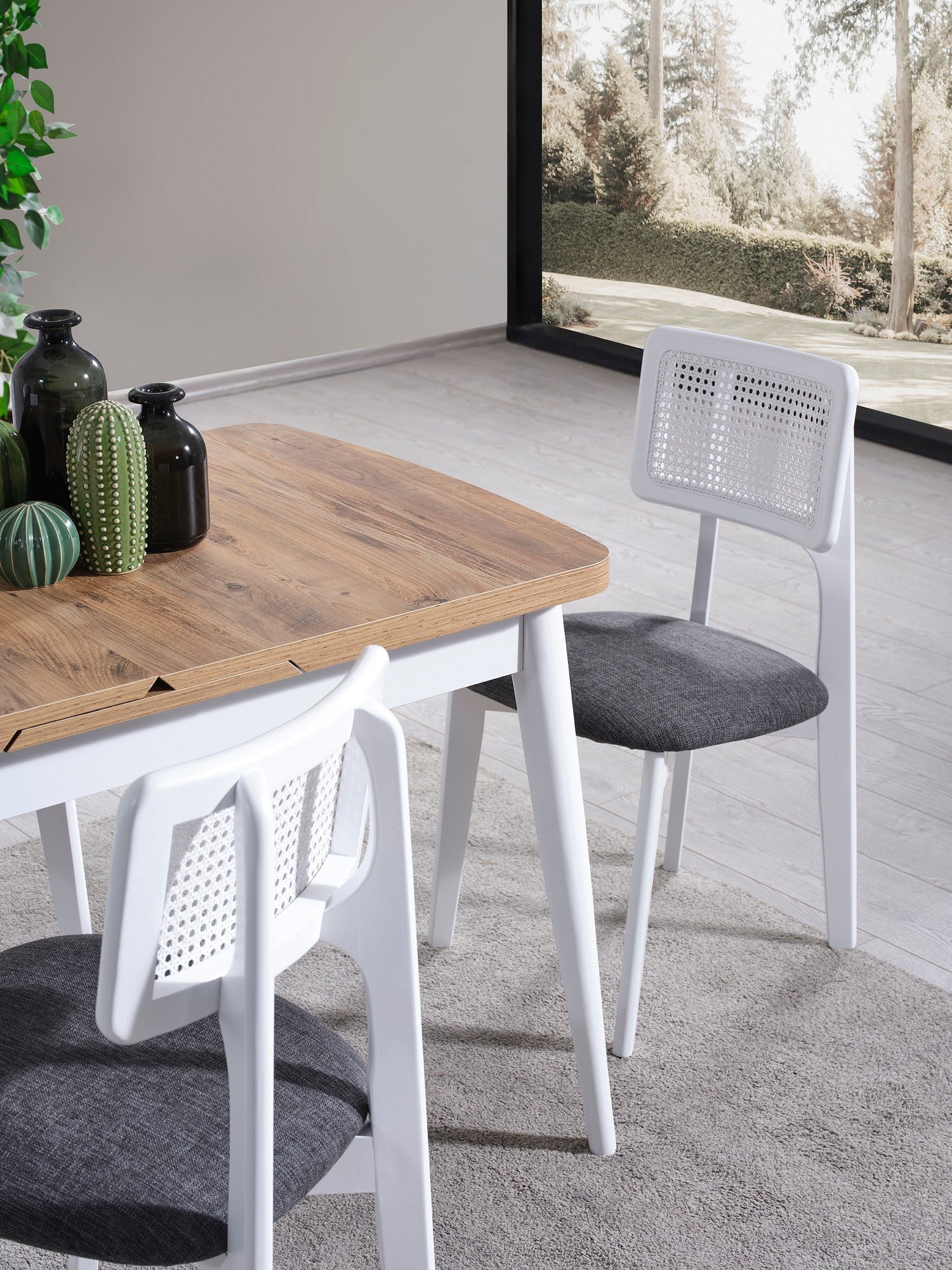 Conjunto de mesa de jantar extensível e cadeiras (4 peças)-Milla-Branco
Natural