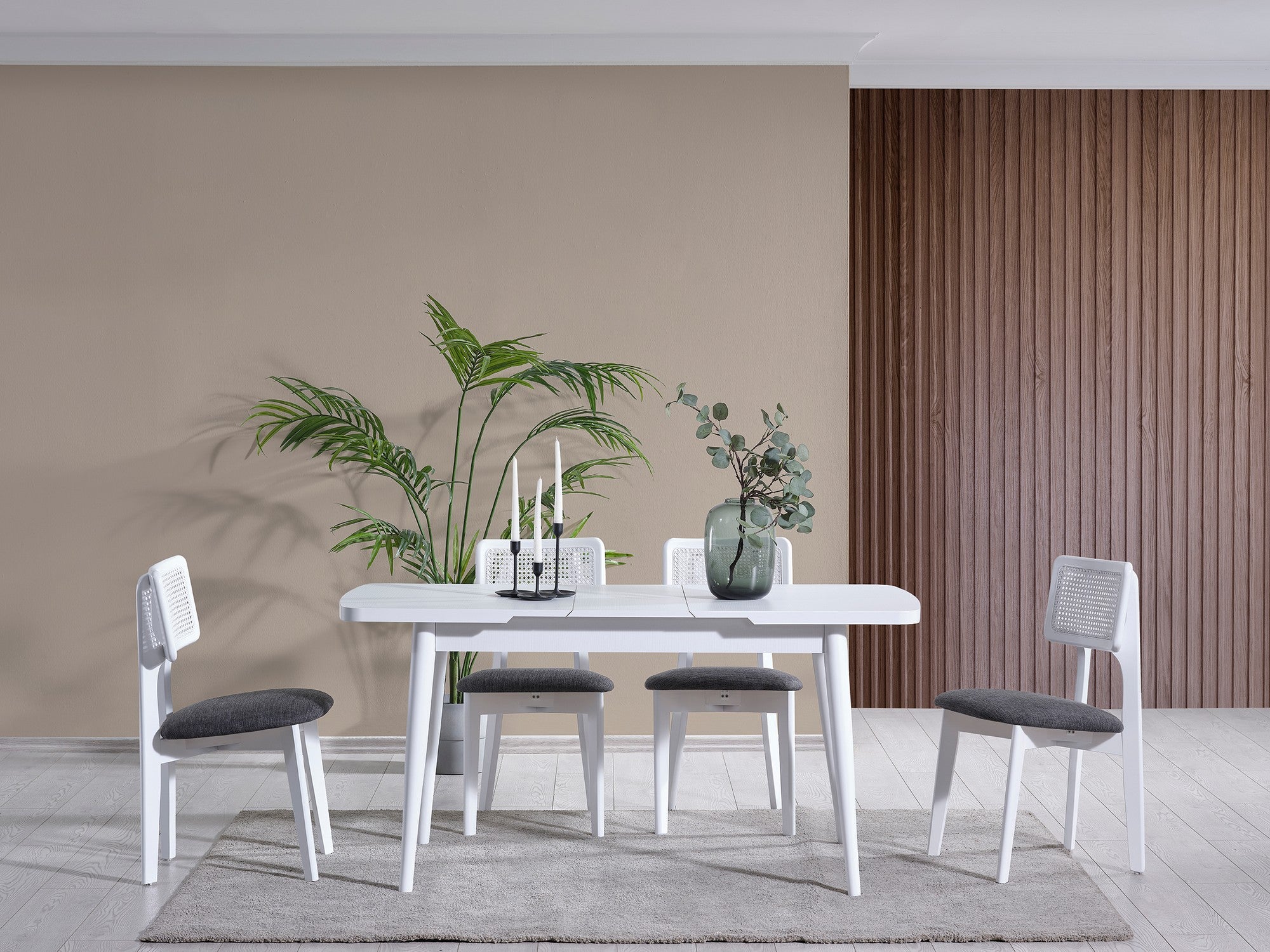 Conjunto de mesa de jantar extensível e cadeiras (4 peças)-Milla-Branco