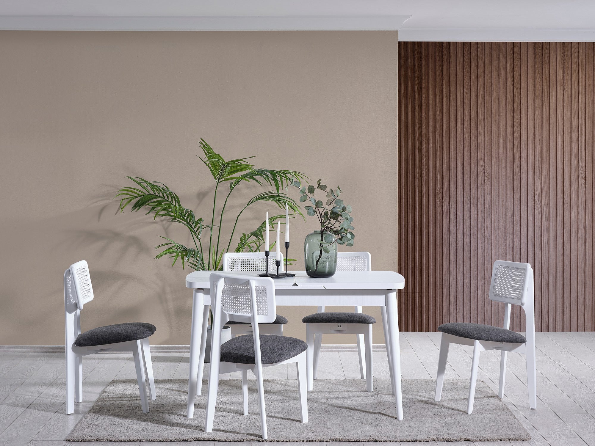 Conjunto de mesa de jantar extensível e cadeiras (4 peças)-Milla-Branco