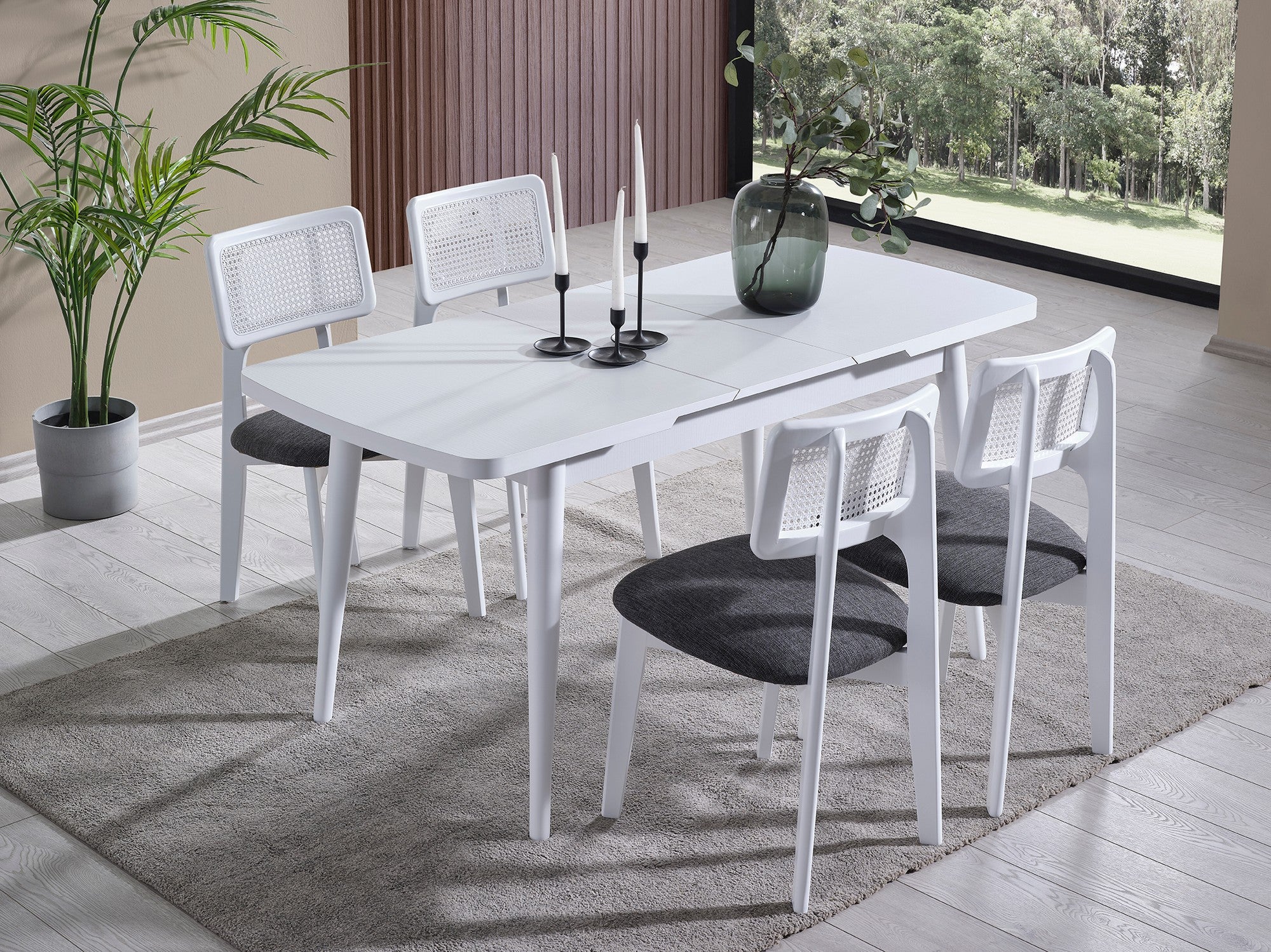 Conjunto de mesa de jantar extensível e cadeiras (4 peças)-Milla-Branco