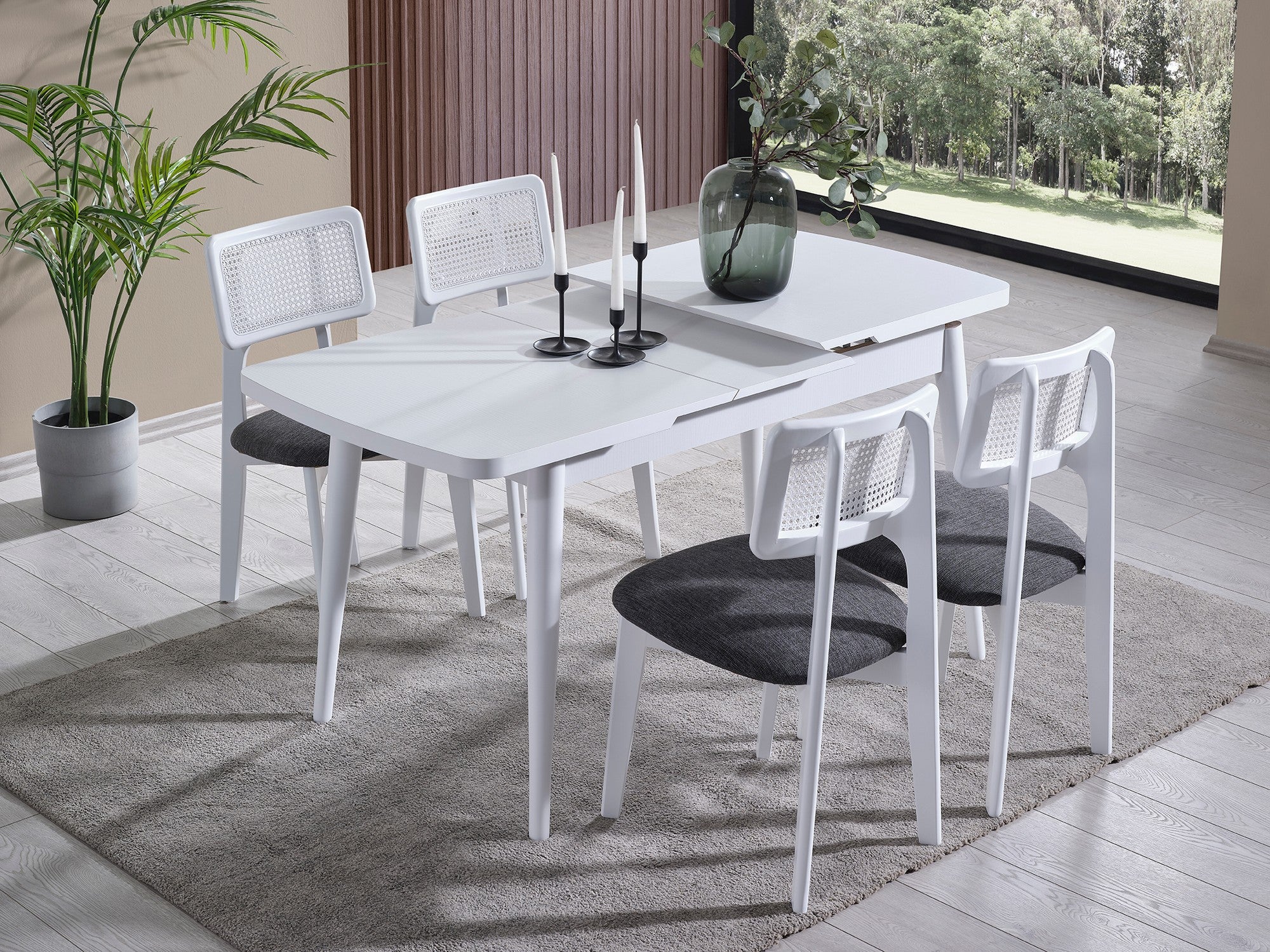 Conjunto de mesa de jantar extensível e cadeiras (4 peças)-Milla-Branco