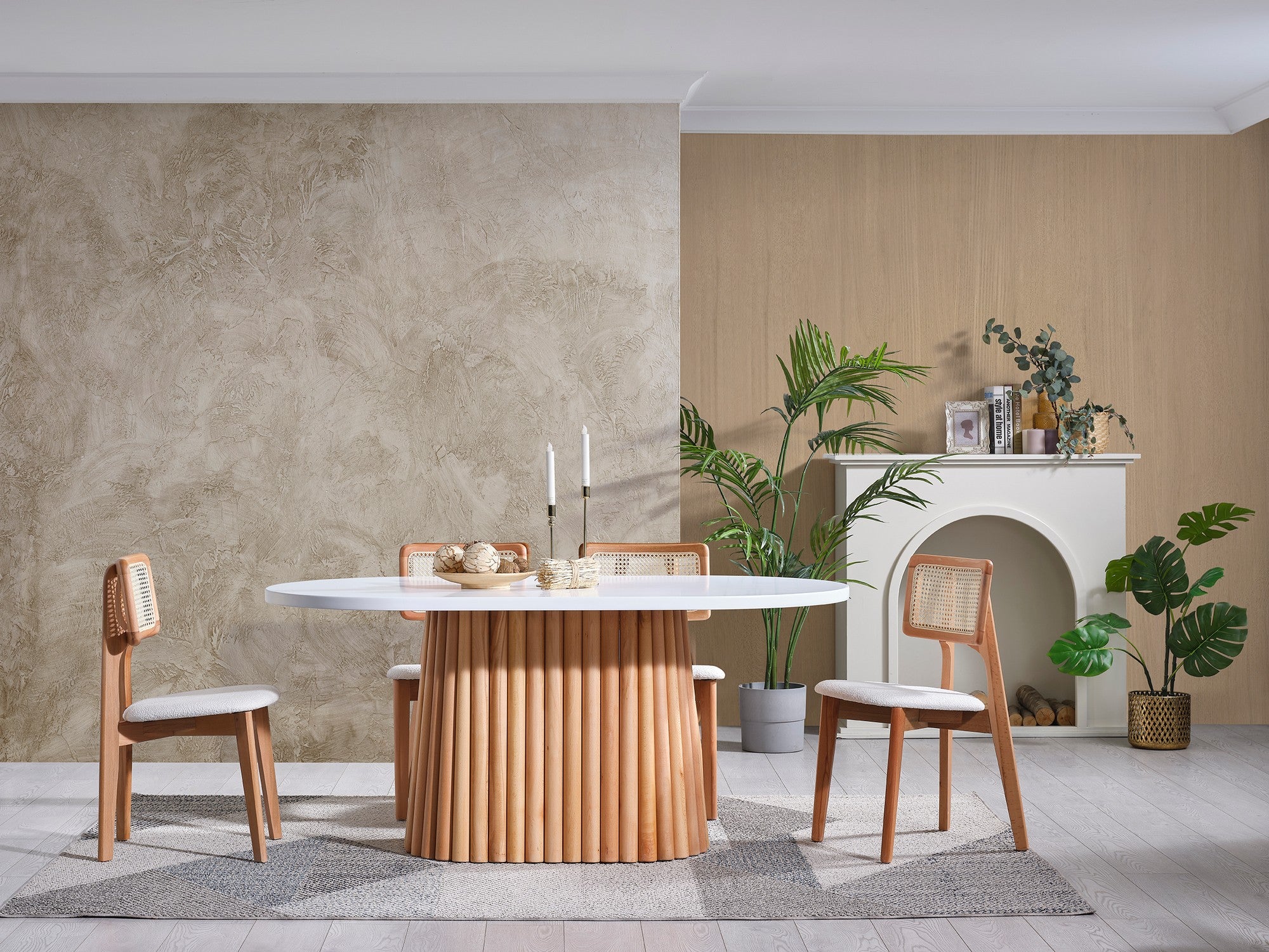 Conjunto de mesa de jantar e cadeiras (6 peças)-Pera-Branco
Natural