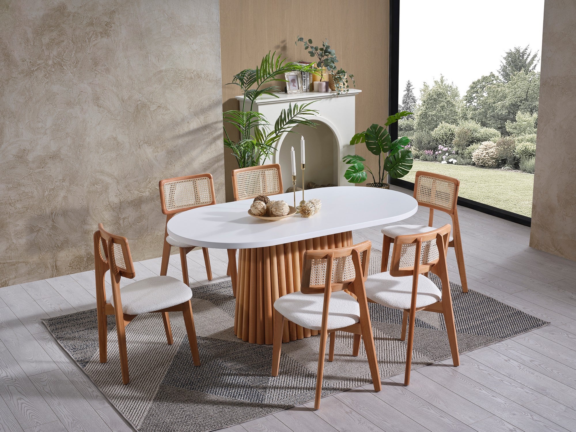 Conjunto de mesa de jantar e cadeiras (6 peças)-Pera-Branco
Natural