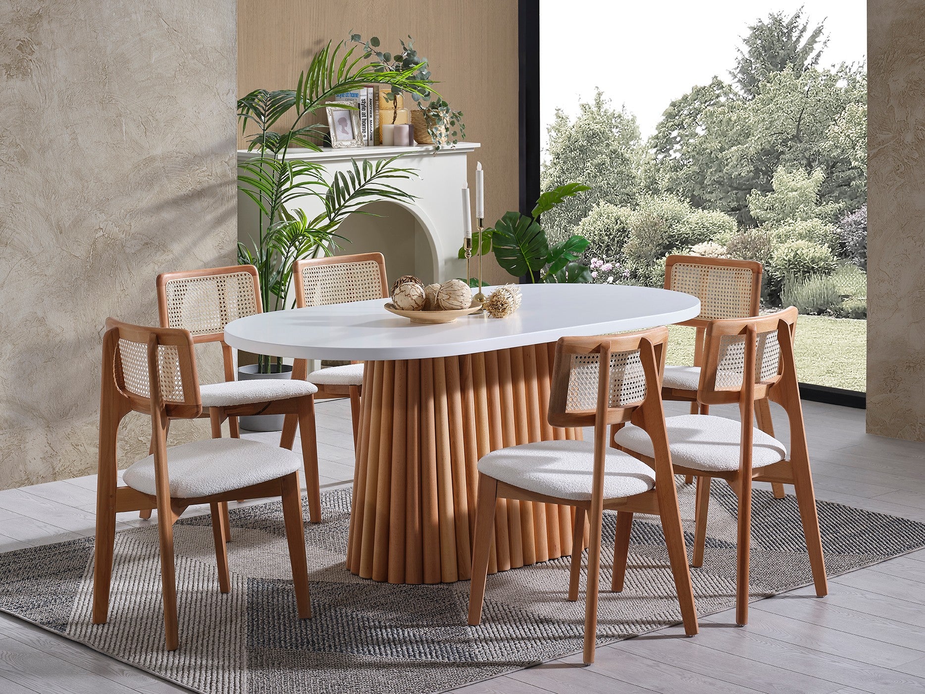Conjunto de mesa de jantar e cadeiras (6 peças)-Pera-Branco
Natural