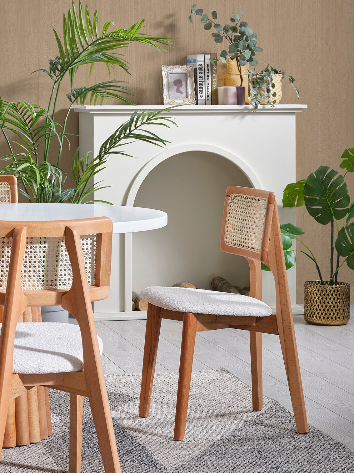 Conjunto de mesa de jantar e cadeiras (6 peças)-Pera-Branco
Natural