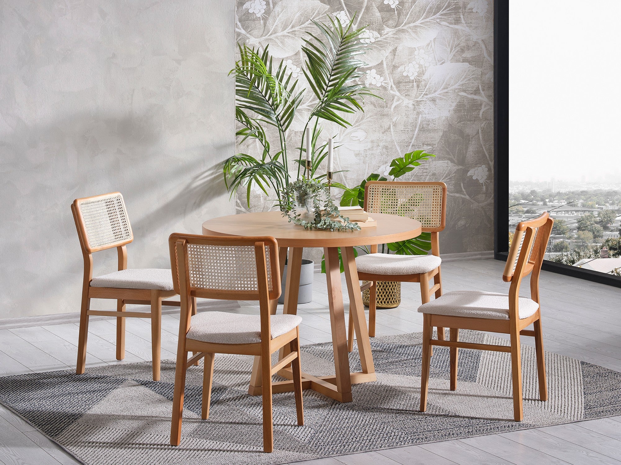 Conjunto de mesa de jantar e cadeiras (4 peças)-Puffy-Natural