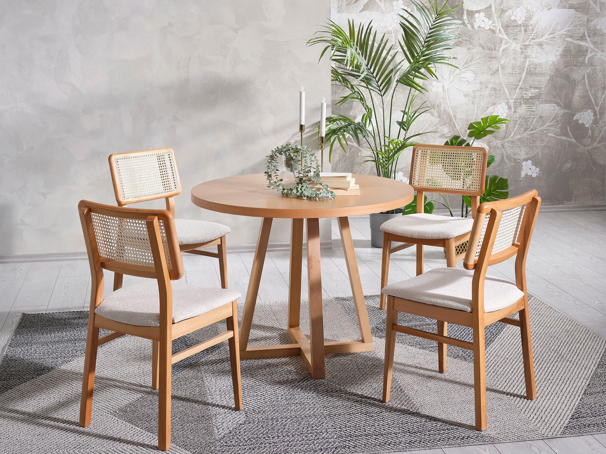 Conjunto de mesa de jantar e cadeiras (4 peças)-Puffy-Natural