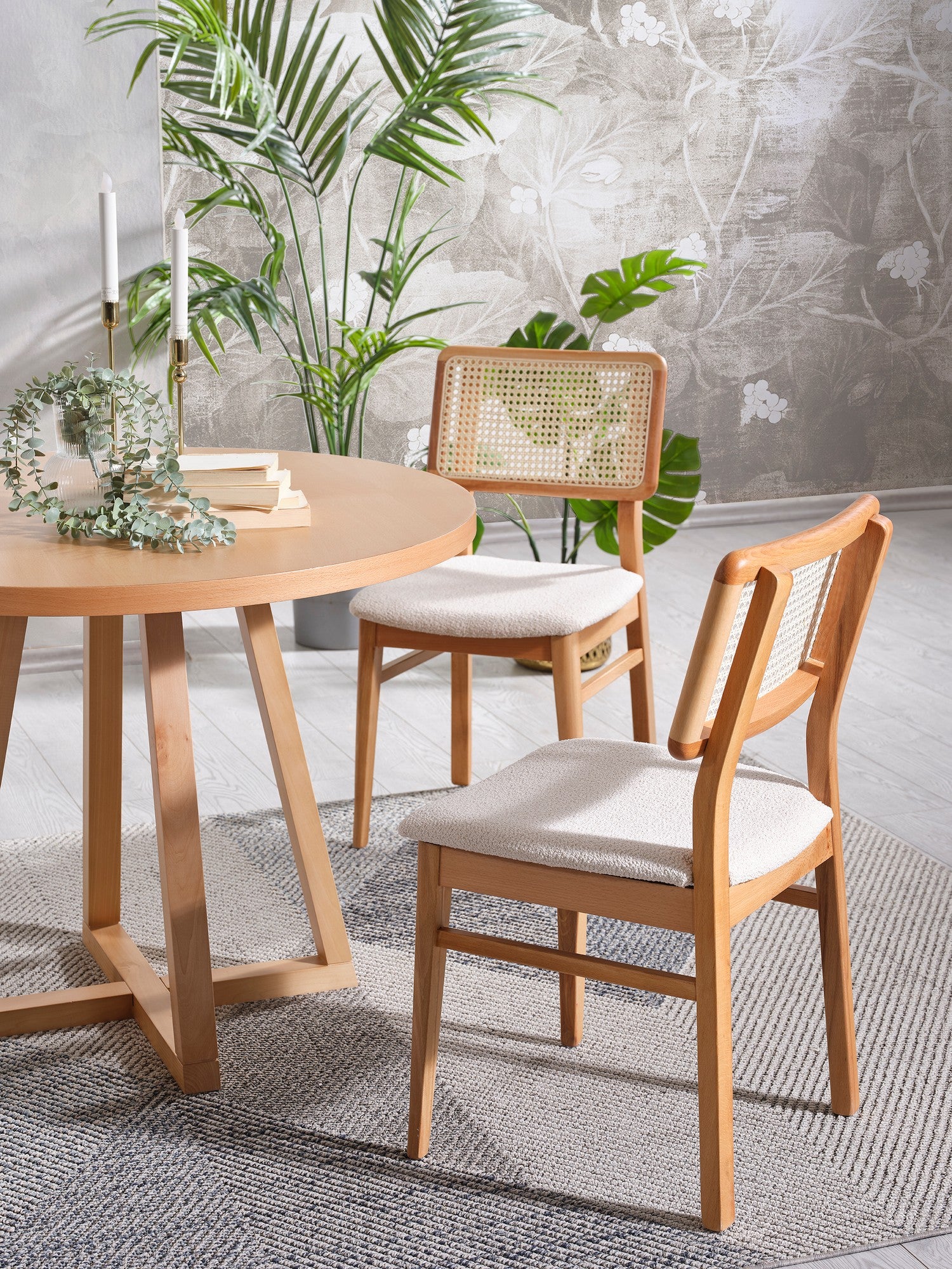 Conjunto de mesa de jantar e cadeiras (4 peças)-Puffy-Natural