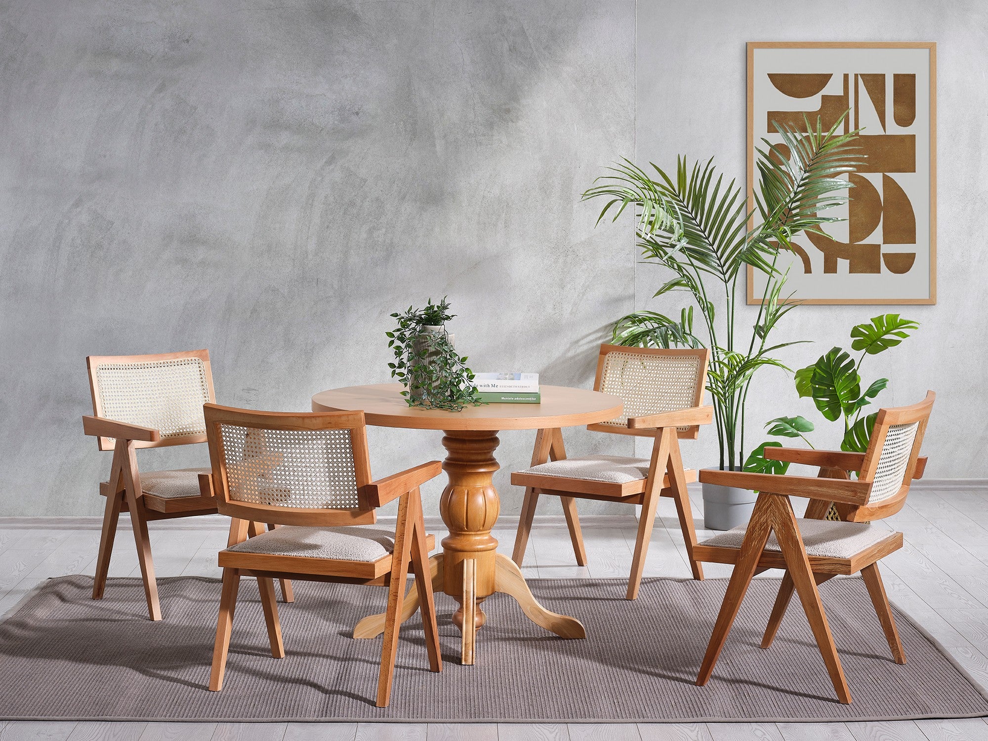 Conjunto de mesa de jantar e cadeiras (4 peças)-Roma-Natural