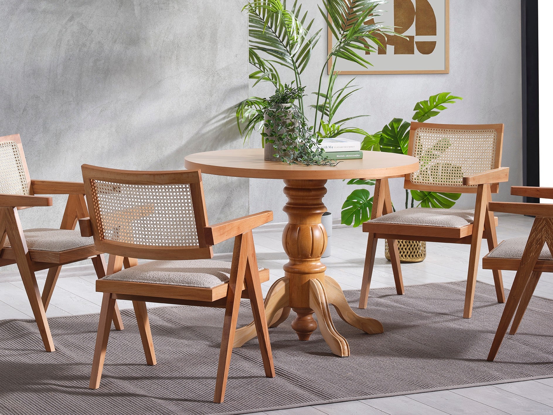 Conjunto de mesa de jantar e cadeiras (4 peças)-Roma-Natural