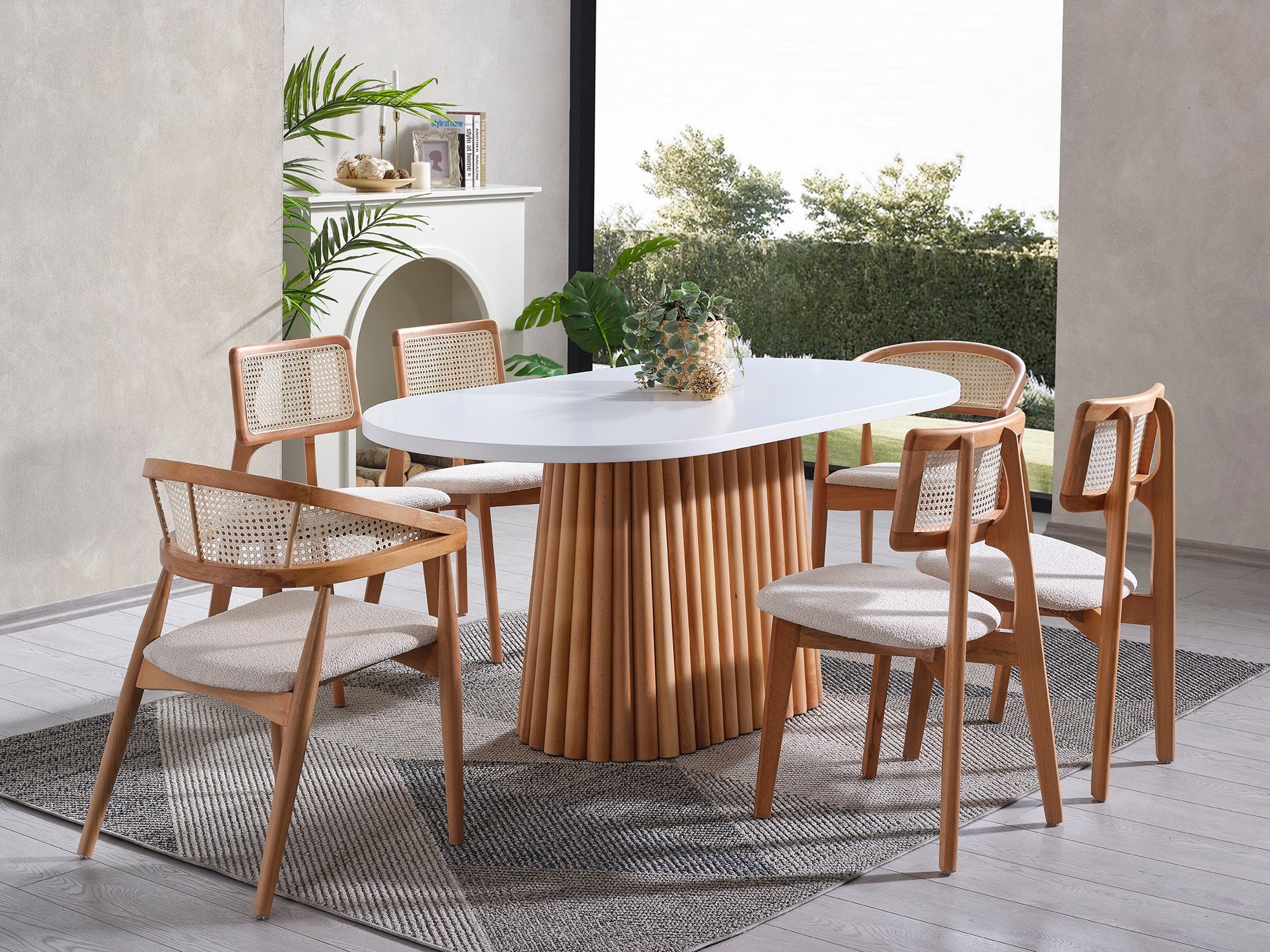 Conjunto de mesa de jantar e cadeiras (6 peças)-Soho-Branco
Natural
