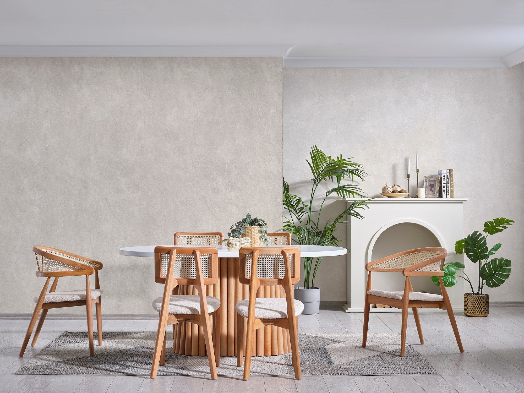 Conjunto de mesa de jantar e cadeiras (6 peças)-Soho-Branco
Natural