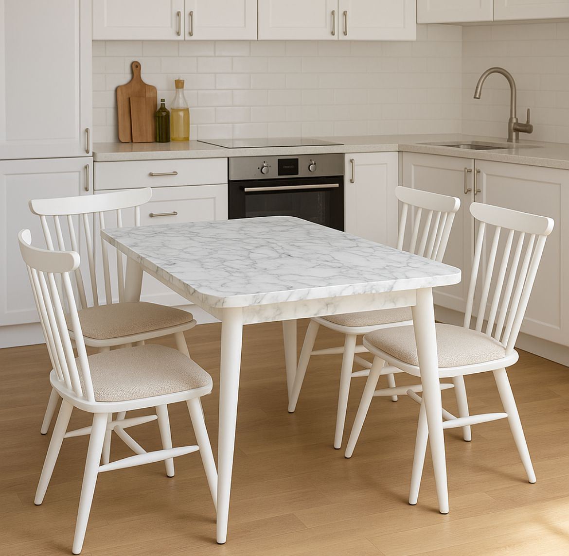 Conjunto de mesa de jantar extensível e cadeiras (5 peças)-Lidya-Branco