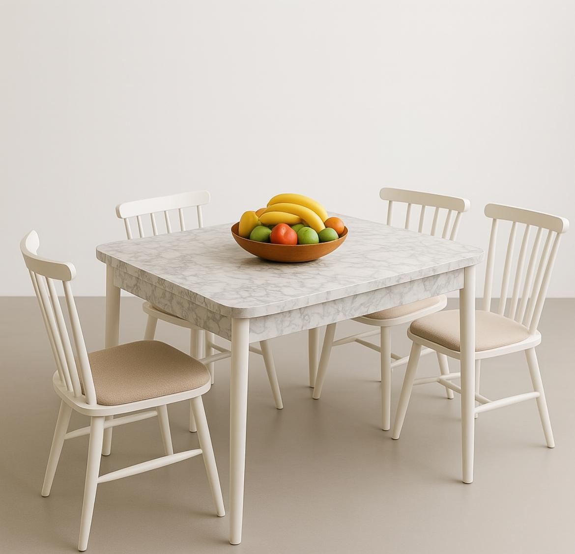 Conjunto de mesa de jantar extensível e cadeiras (5 peças)-Lidya-Branco