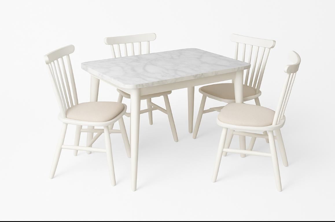 Conjunto de mesa de jantar extensível e cadeiras (5 peças)-Lidya-Branco