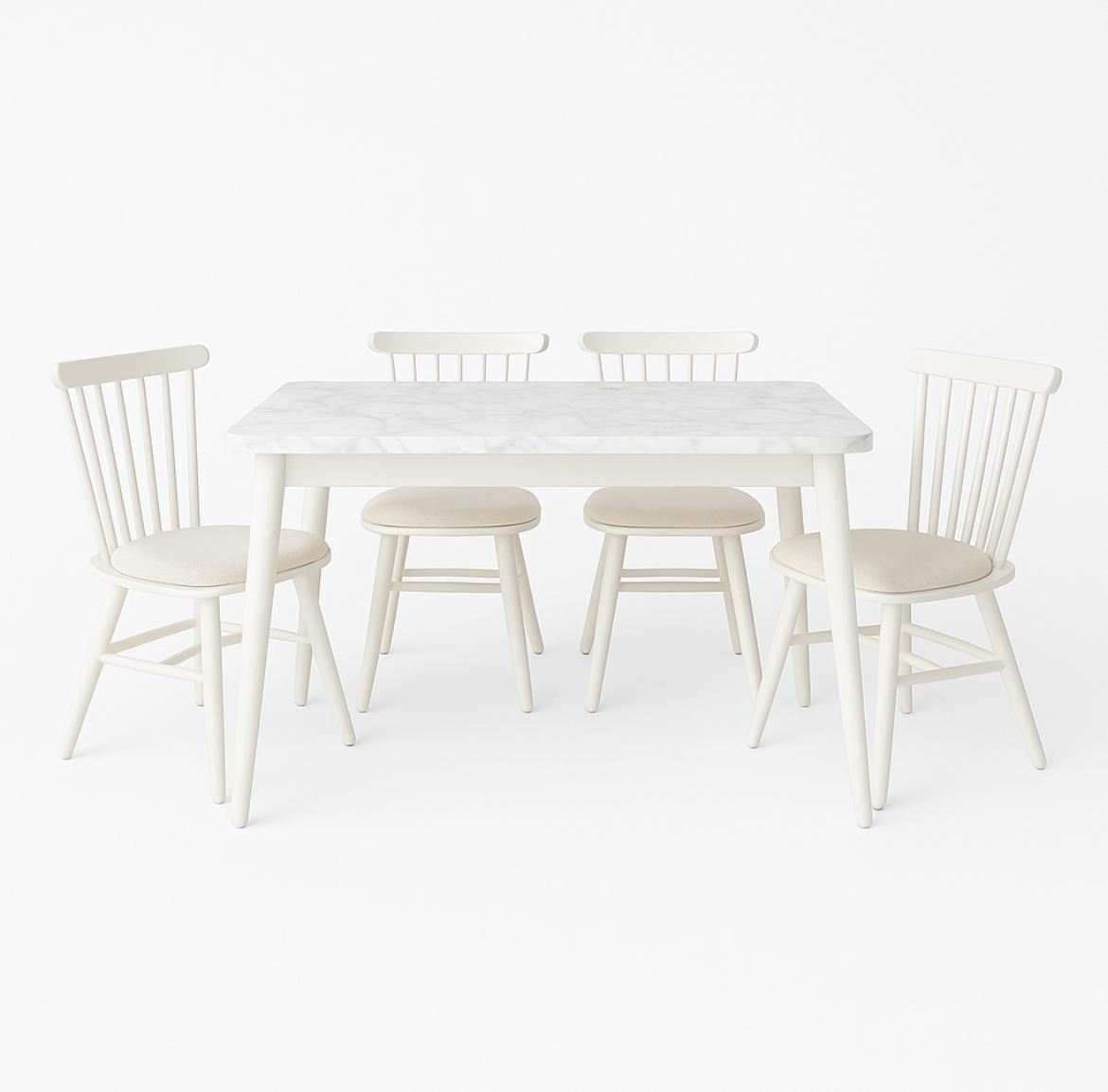 Conjunto de mesa de jantar extensível e cadeiras (5 peças)-Lidya-Branco