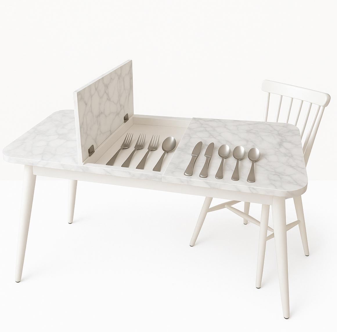 Conjunto de mesa de jantar extensível e cadeiras (5 peças)-Lidya-Branco