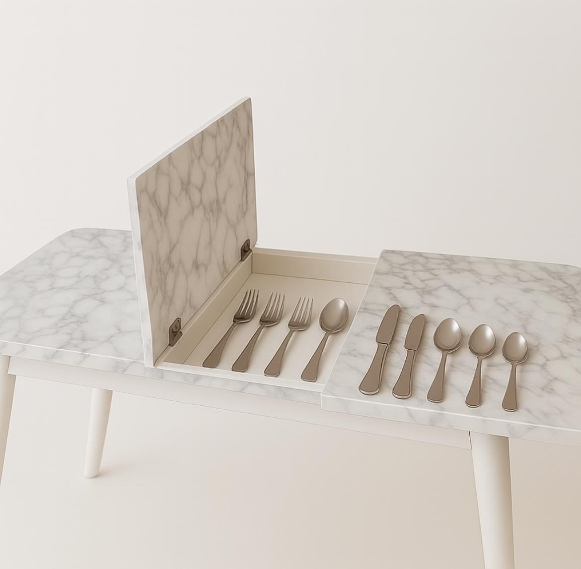 Conjunto de mesa de jantar extensível e cadeiras (5 peças)-Lidya-Branco