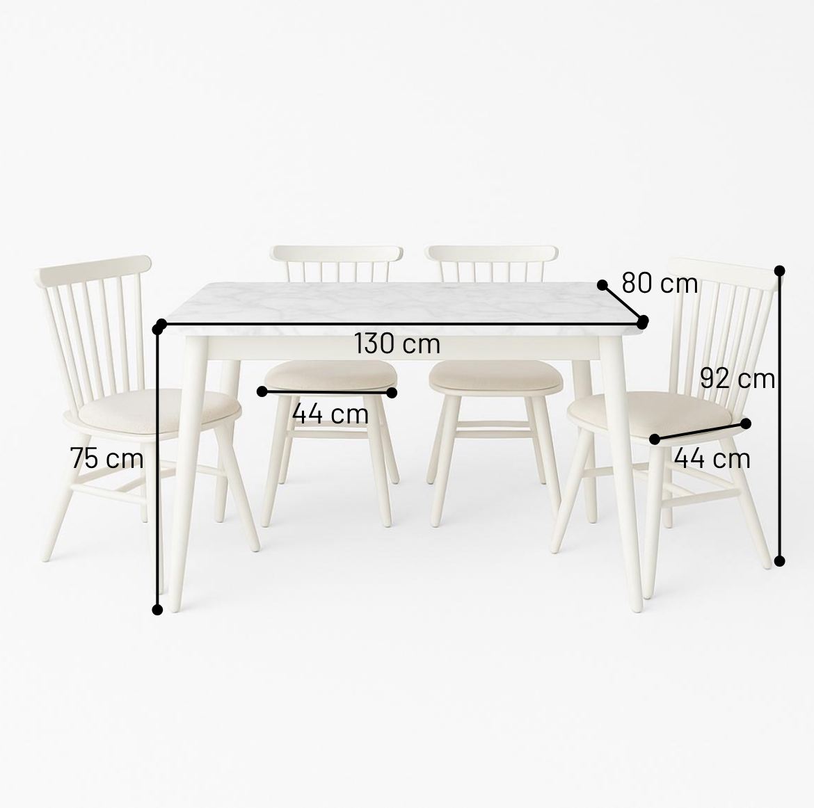 Conjunto de mesa de jantar extensível e cadeiras (5 peças)-Lidya-Branco
