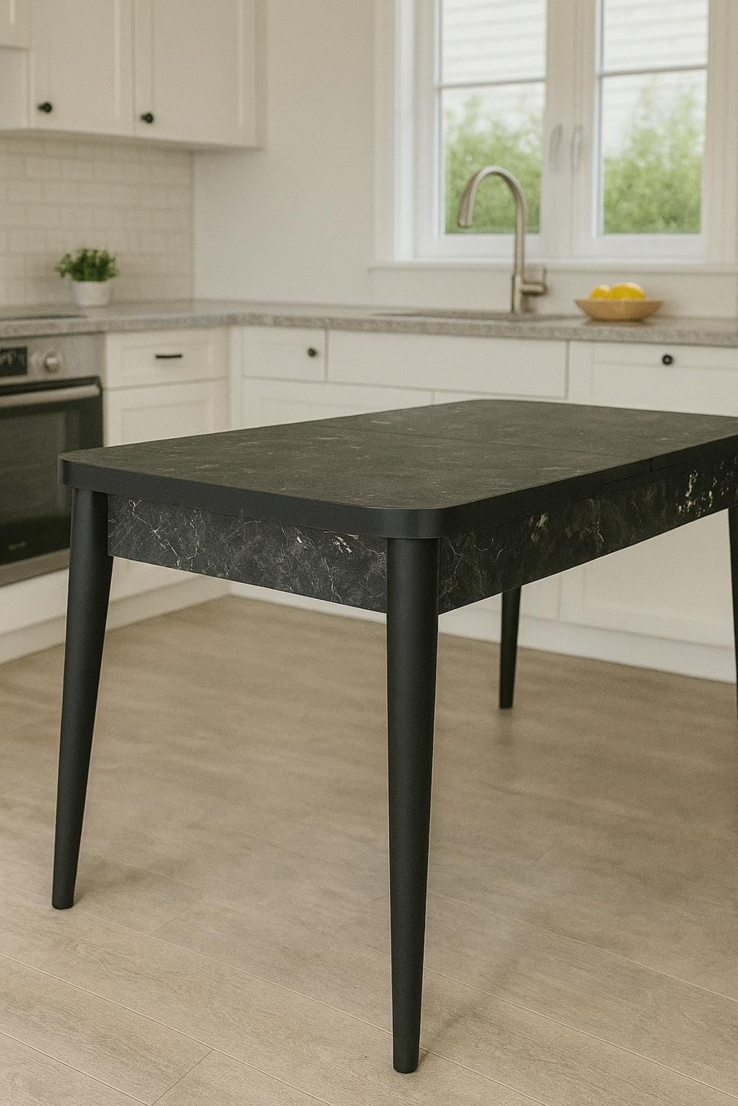 Conjunto de mesa de jantar extensível e cadeiras (5 peças)-Lotus-Preto