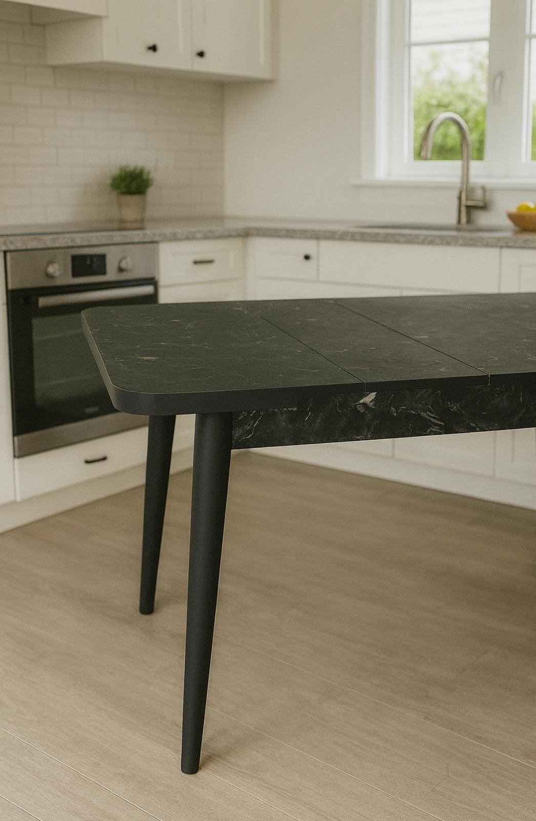 Conjunto de mesa de jantar extensível e cadeiras (5 peças)-Lotus-Preto