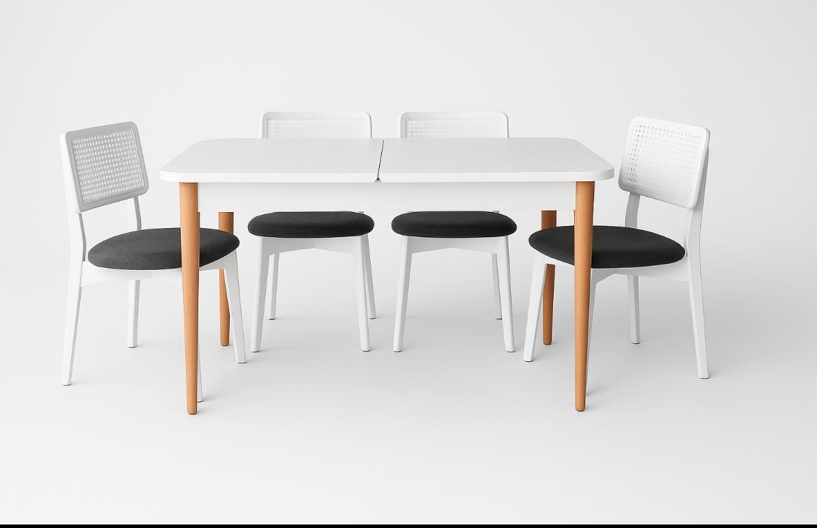 Conjunto de mesa de jantar extensível e cadeiras (5 peças)-Lina-Madeira Branca
Preta